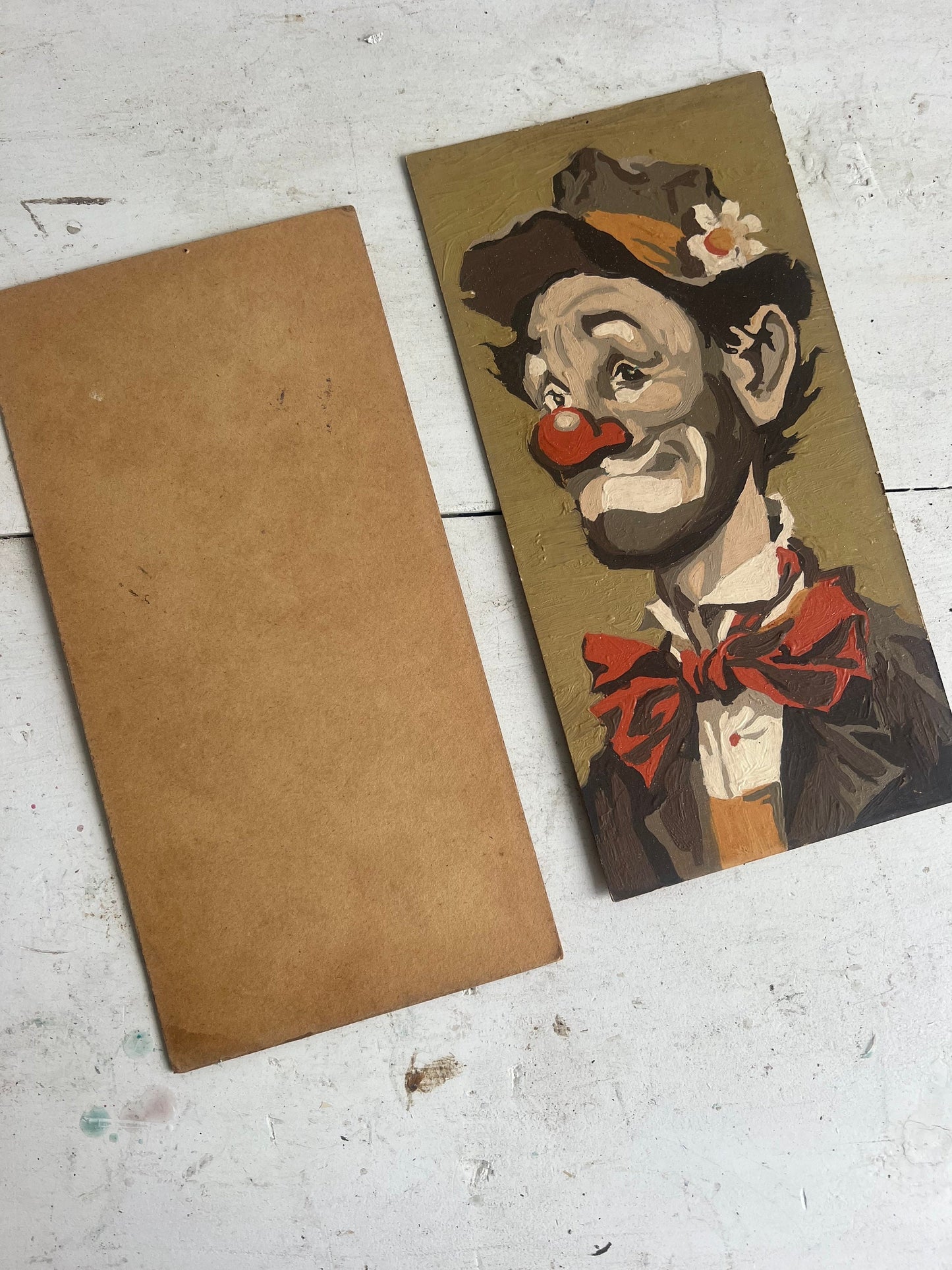 Vintage Paint-by-Number PAIR Clown Portraits, 12"x6" Unframed, Clown Paint-by-Number, Vintage Painting