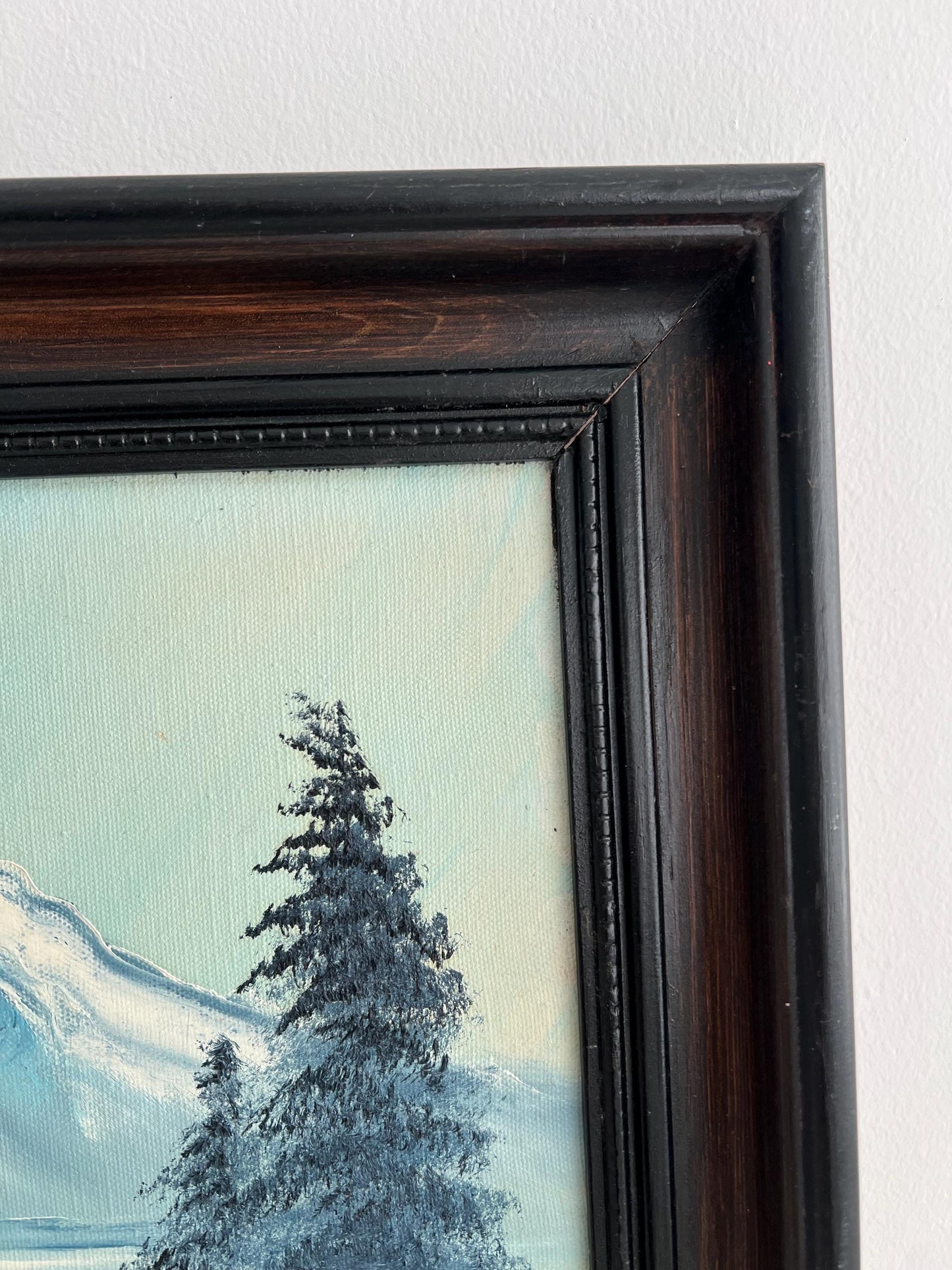Original Vintage Mountains & Snow Painting, 20x16 Framed, Vintage Snowy Mountain Painting, Old Landscape Painting