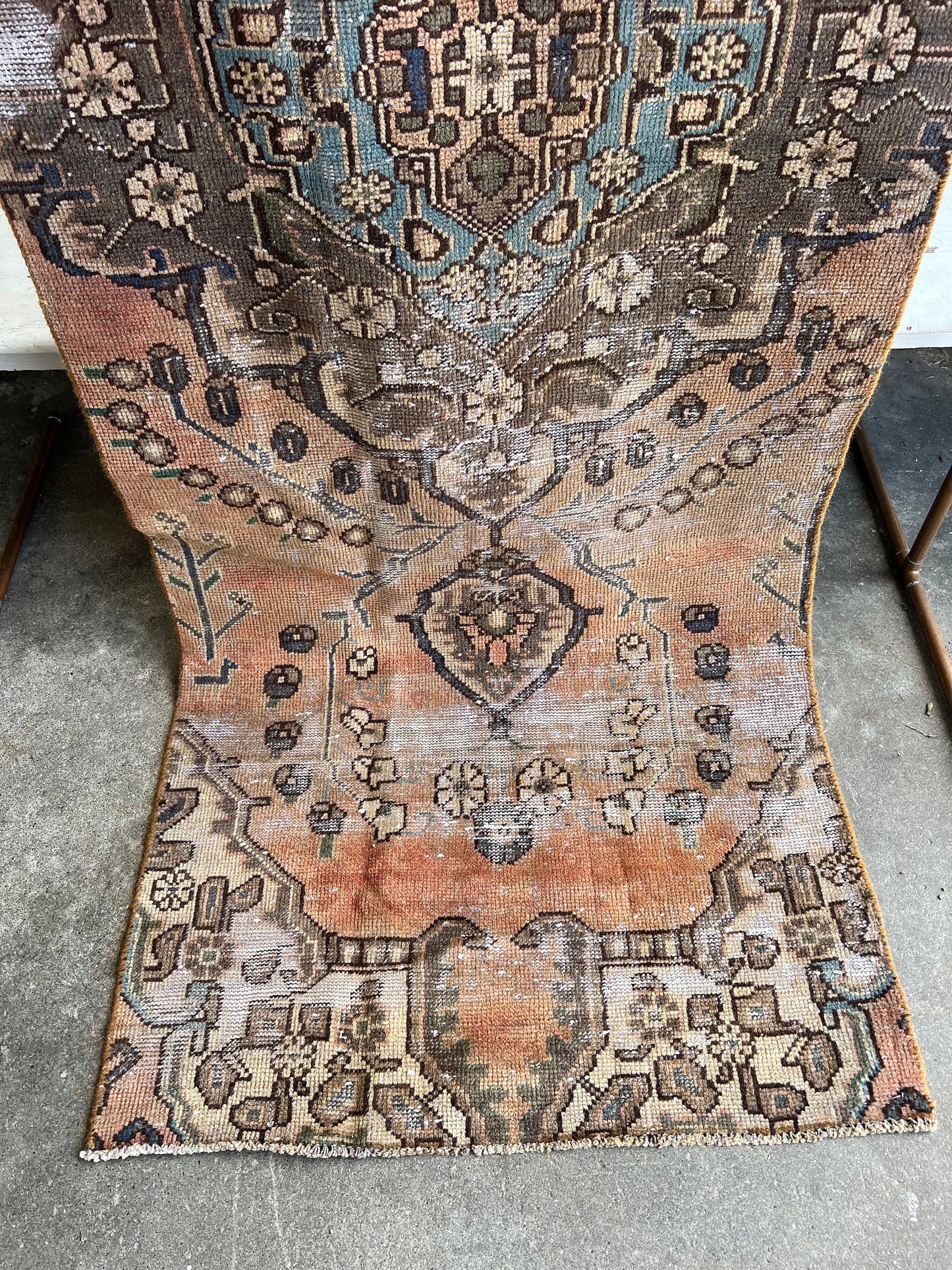 Vintage Oriental Rug 3.1’x8.3', Handmade, Muted pink & Cream Geometric Pattern, Oriental rug Runner, Boho Runner, Hallway Rug, Kitchen Rug