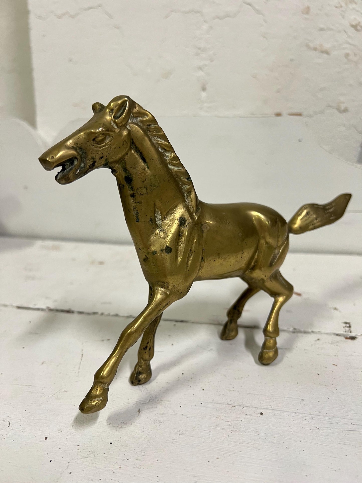 Vintage Brass Horse, 6" Tall, Vintage Brass Animal, Vintage Horse Figurine, Brass, Patina