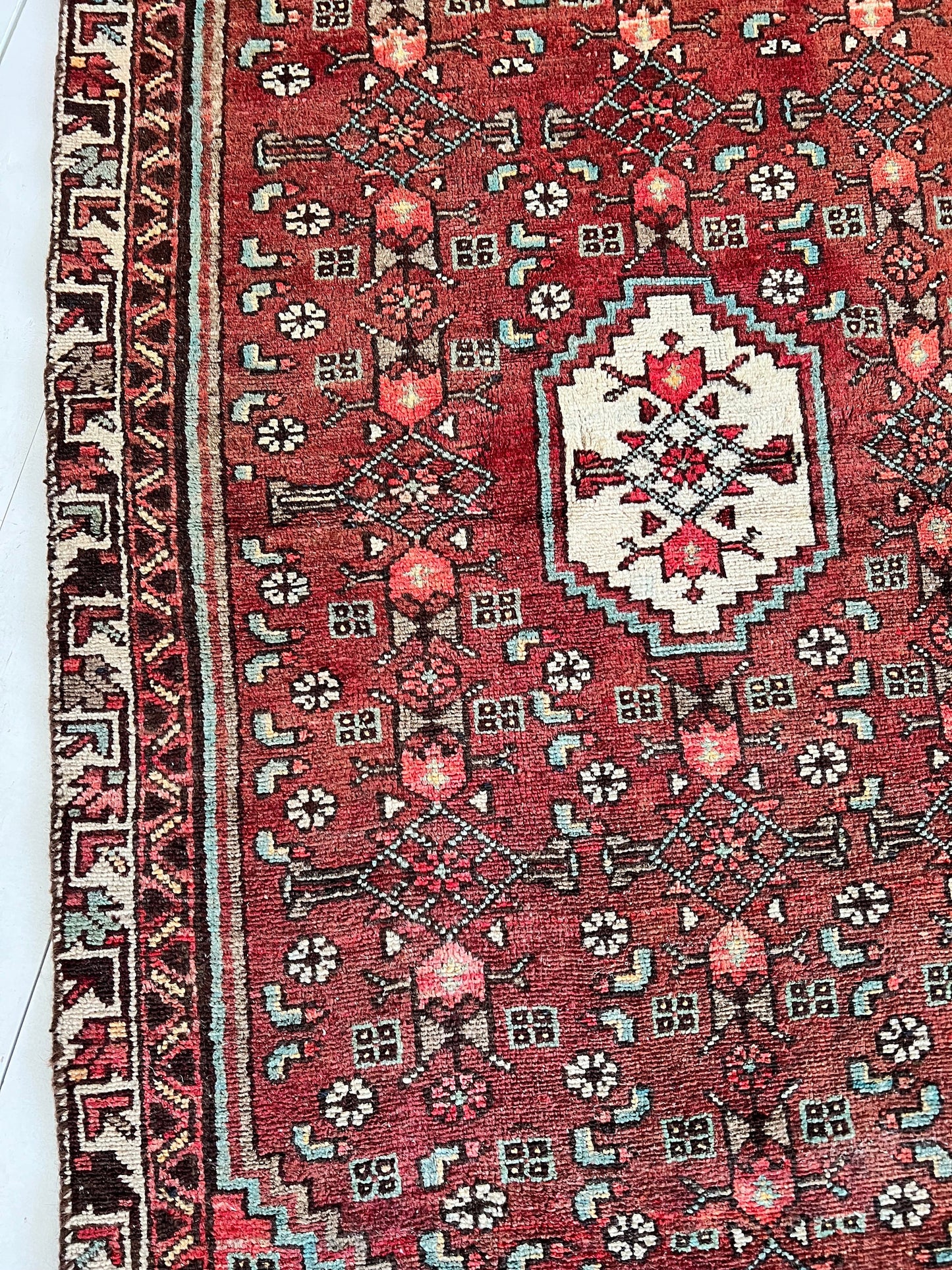 Vintage Oriental Rug 6'4" x 3', Handmade, Burgundy, Blue Rug Pattern, Oriental rug Runner, Boho Runner, Hallway Rug, Kitchen Rug