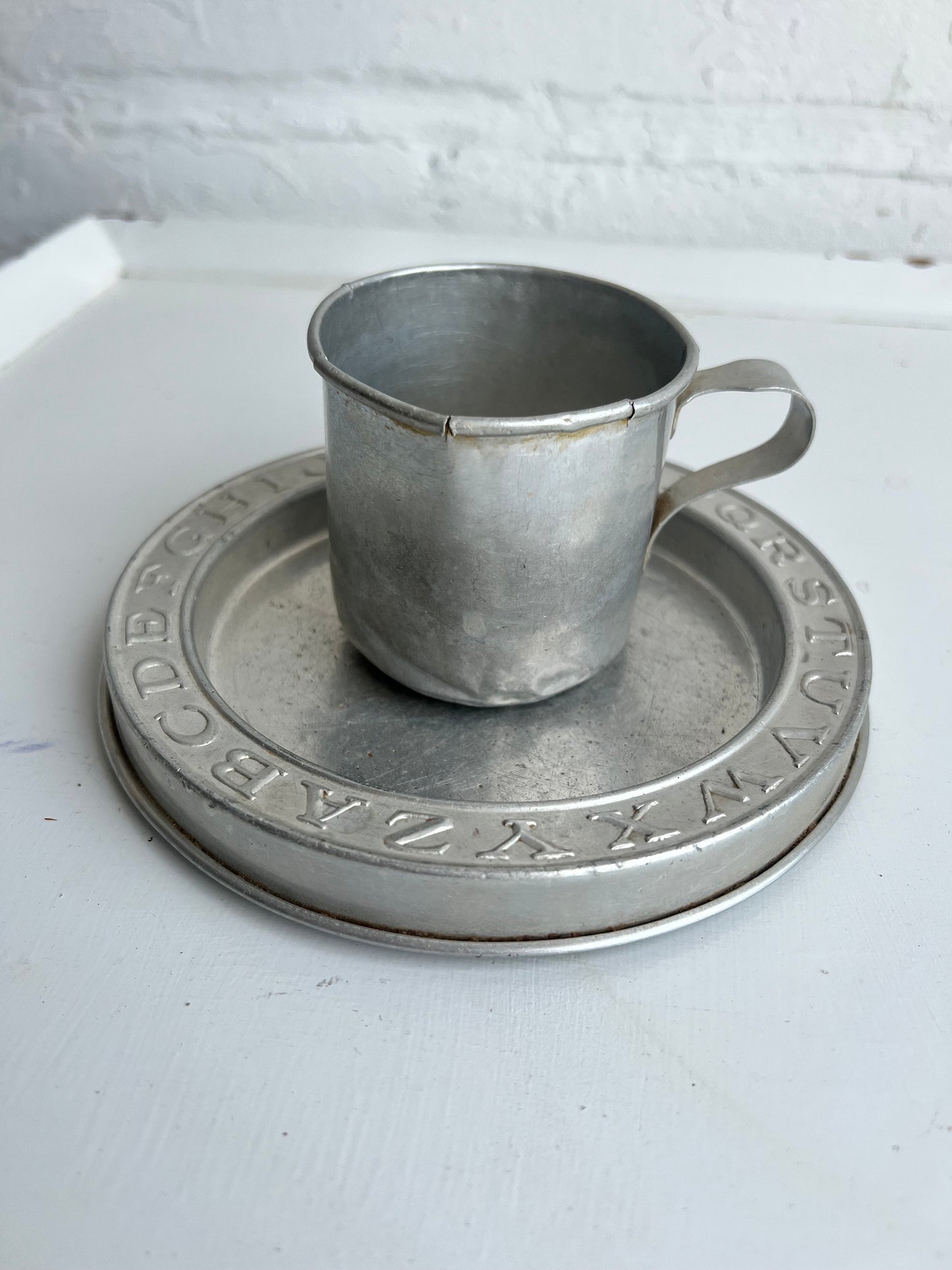 Vintage Aluminum Baby Alphabet Plate & Cup 6” | Vintage Baby, Vintage Nursery, Vintage Alphabet Dish