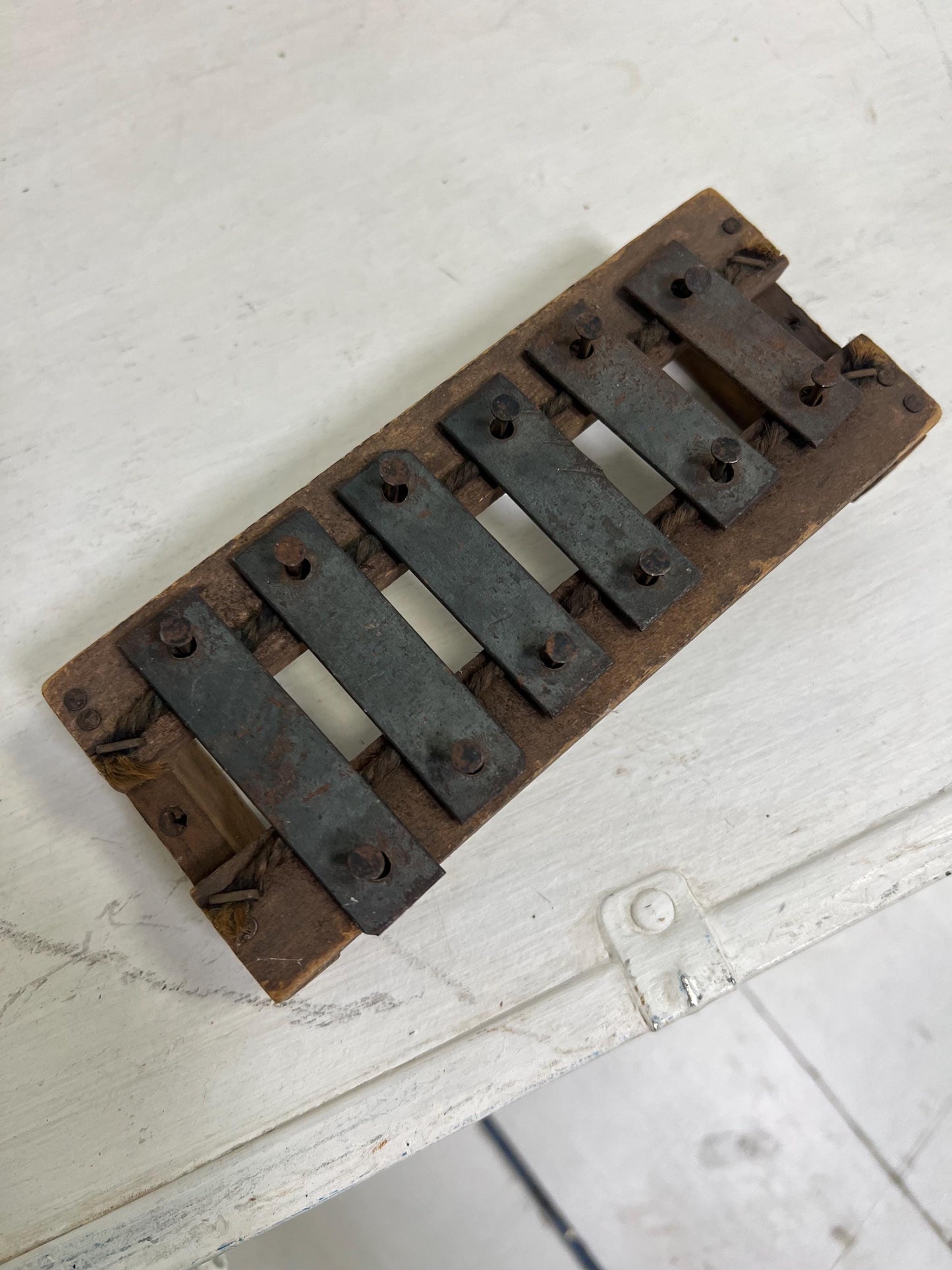 Antique Childs Xylophone, 6.5" Old Metal & Wood Kids Music Toy, Old Instrument, Childs