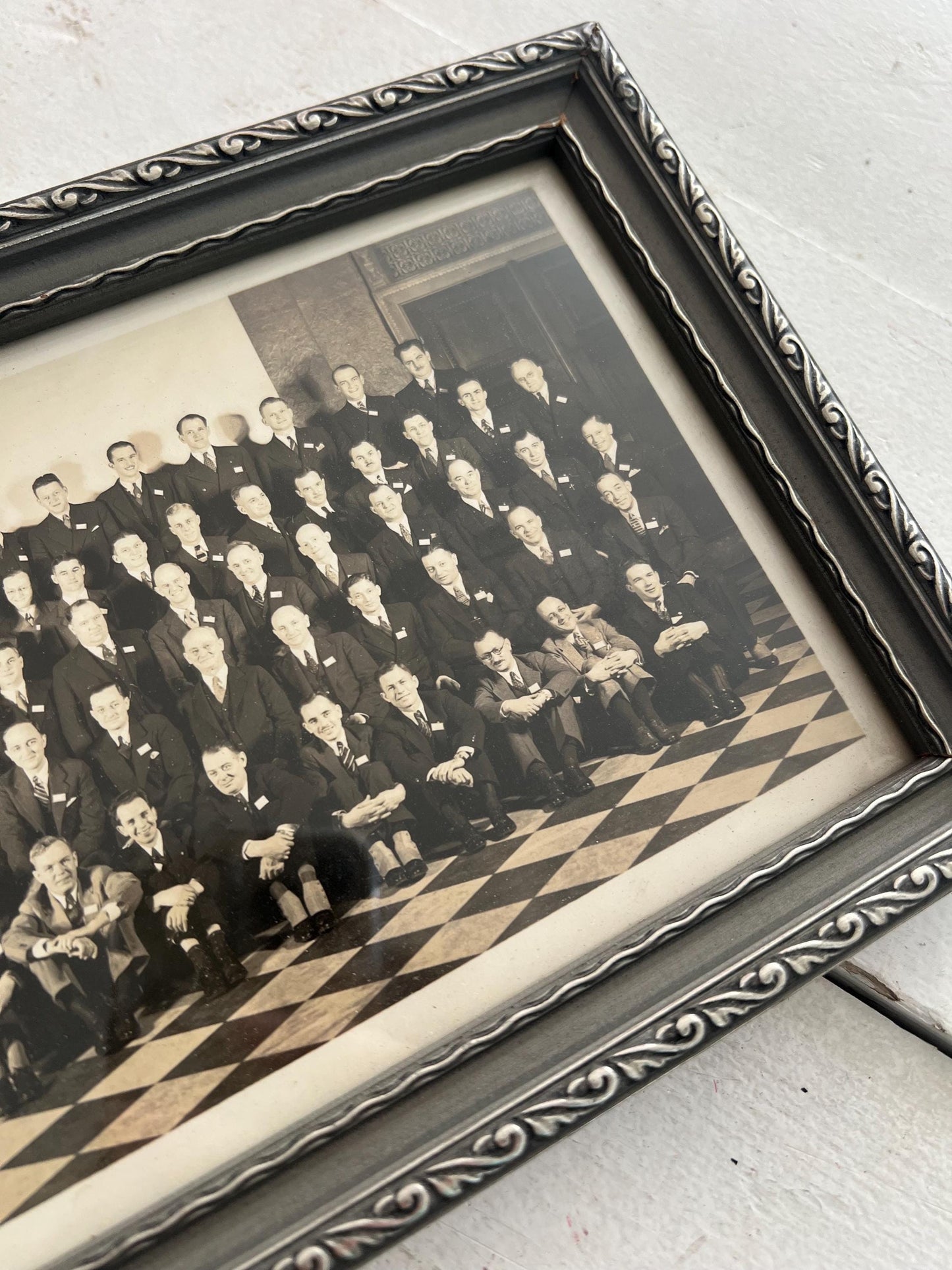 Vintage Framed Group Photo of Gentlemen, 11.5" | Unmarked, Wooden Frame, Vintage Man Cave, Vintage Picture Gallery Wall
