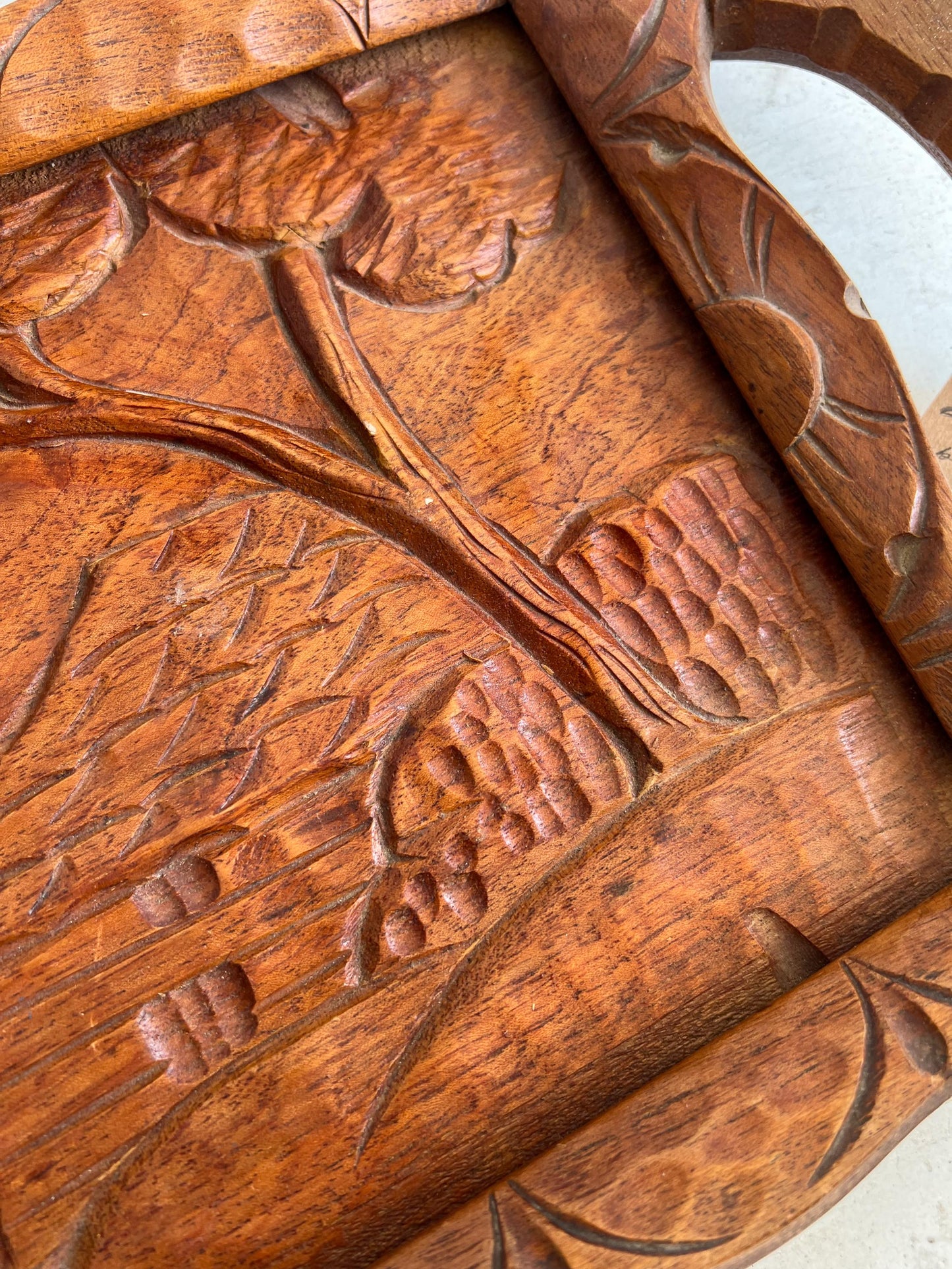 Vintage Hand Carved Wood Serving Tray, Vintage Cactus Tray, MCM Serving Tray