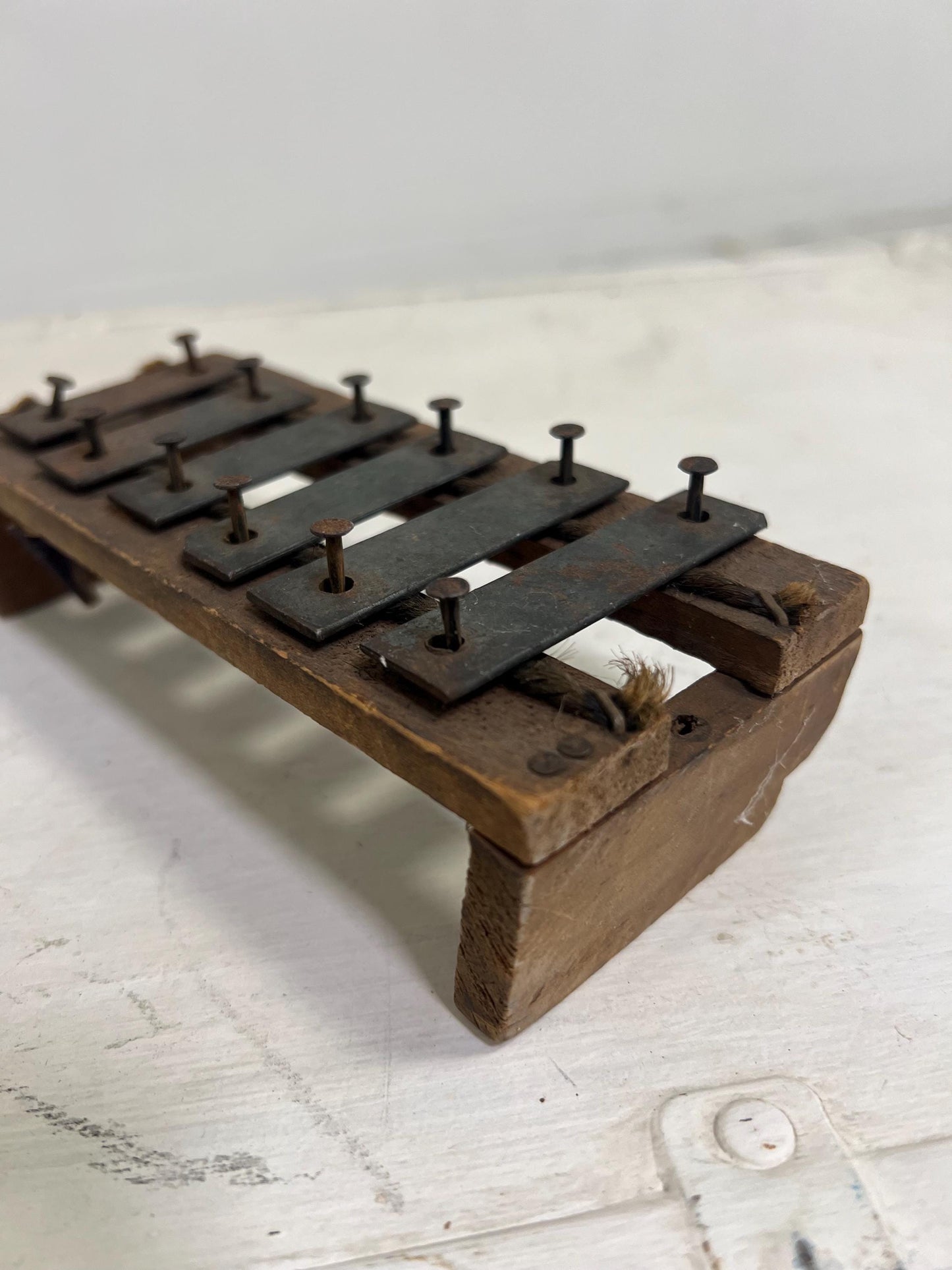 Antique Childs Xylophone, 6.5" Old Metal & Wood Kids Music Toy, Old Instrument, Childs