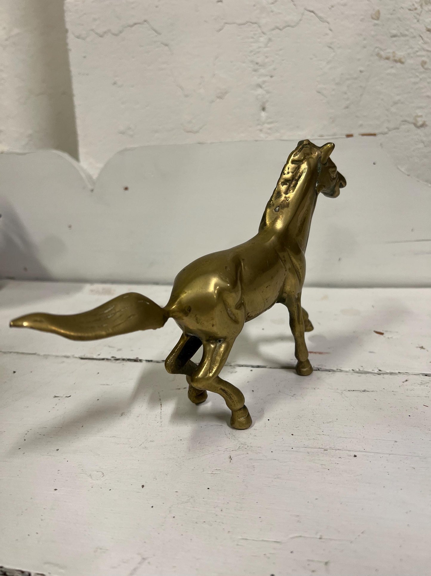 Vintage Brass Horse, 6" Tall, Vintage Brass Animal, Vintage Horse Figurine, Brass, Patina