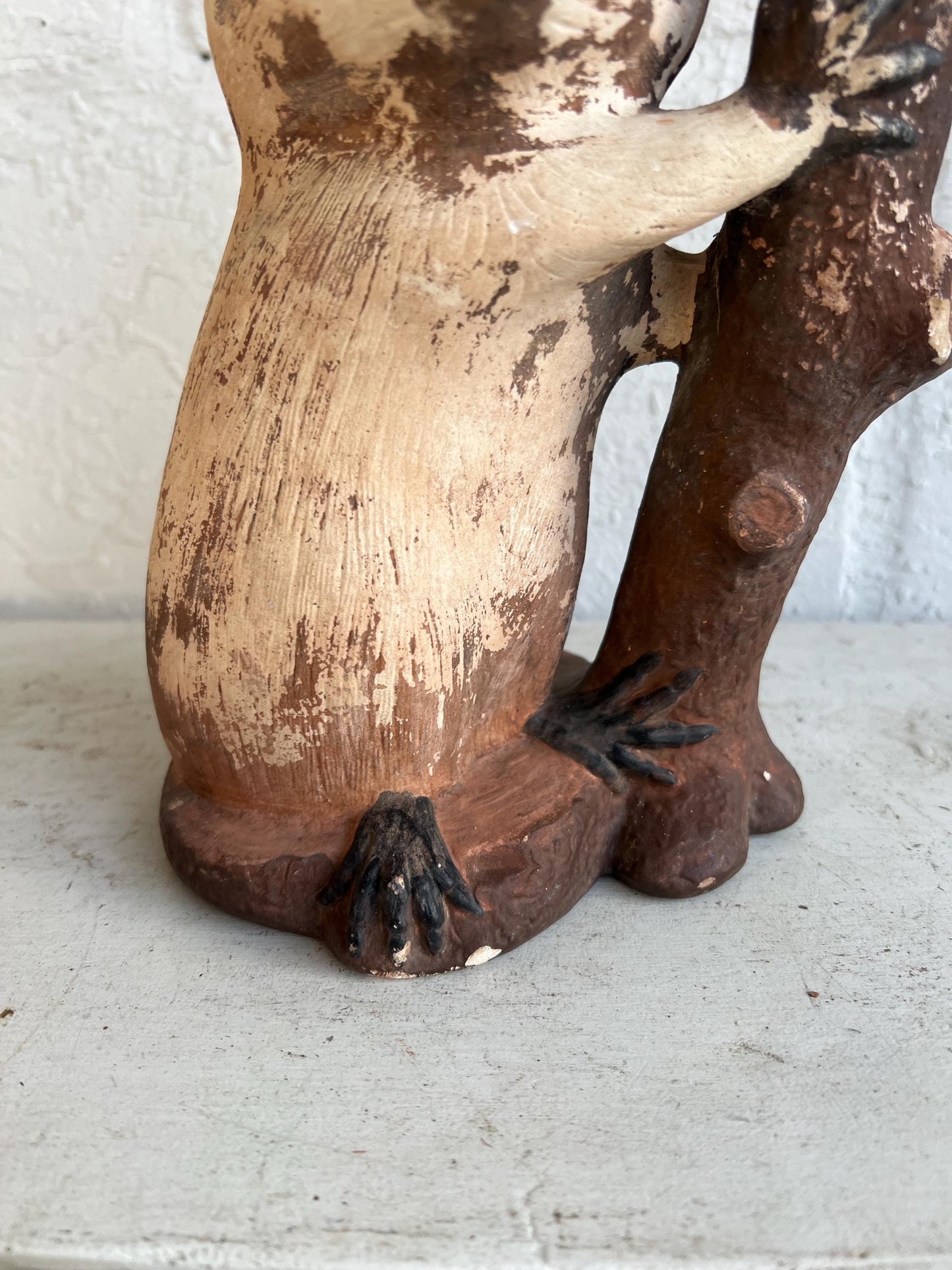 Vintage Worn Ceramic Raccoon Figurine with Log | Distressed Figurine with Very Worn Paint, Vintage Animal Figurine, Vintage Boys Room