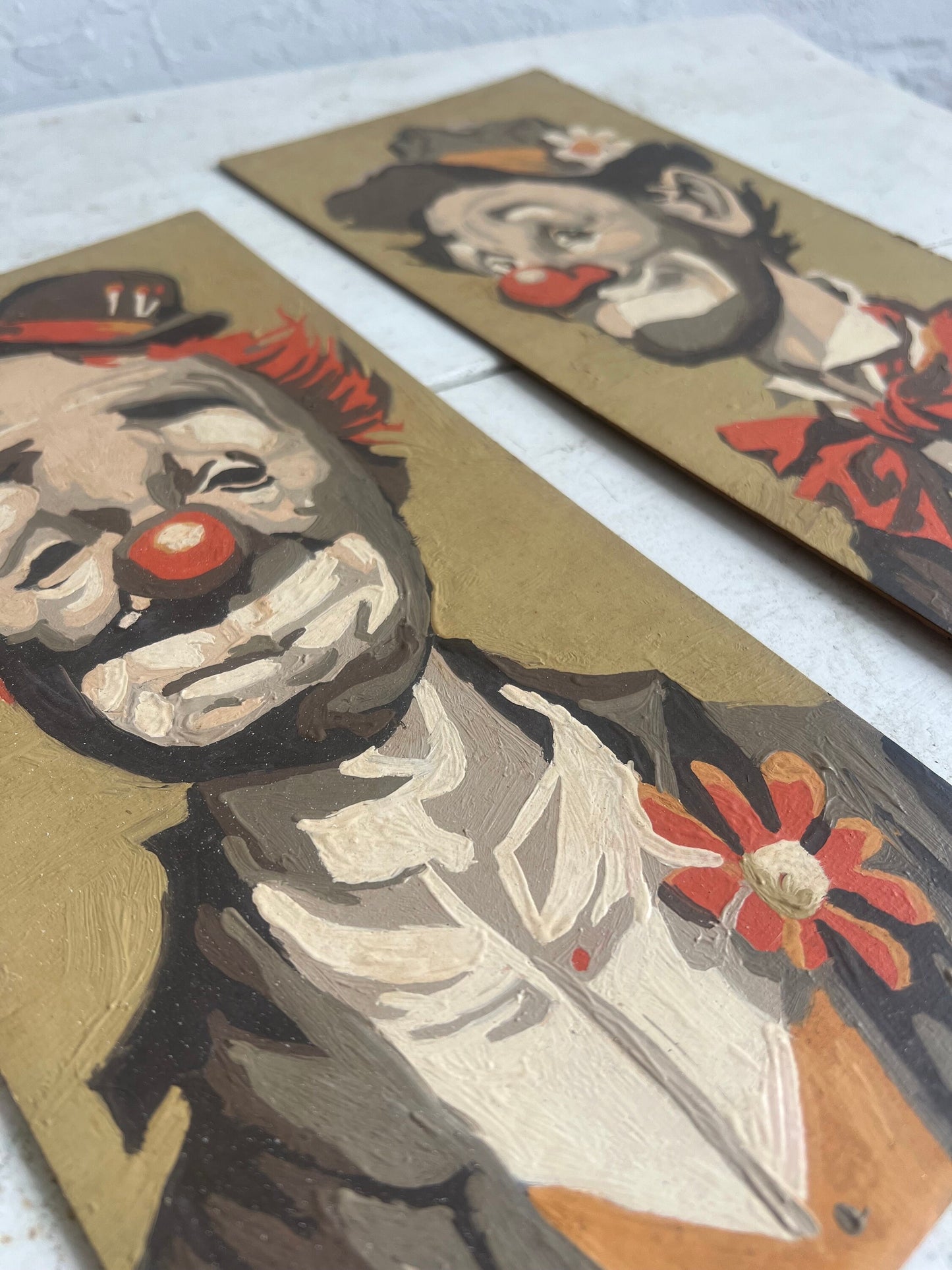 Vintage Paint-by-Number PAIR Clown Portraits, 12"x6" Unframed, Clown Paint-by-Number, Vintage Painting