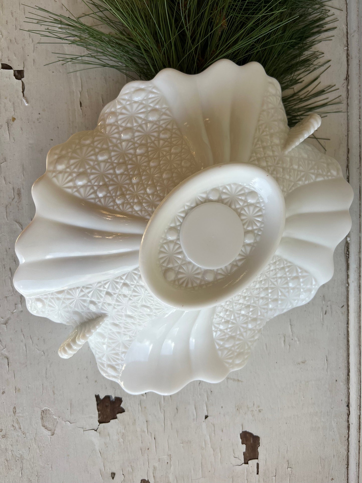 Vintage Fenton Milk Glass Bowl: Daisy Button Design, 12" Serving Dish