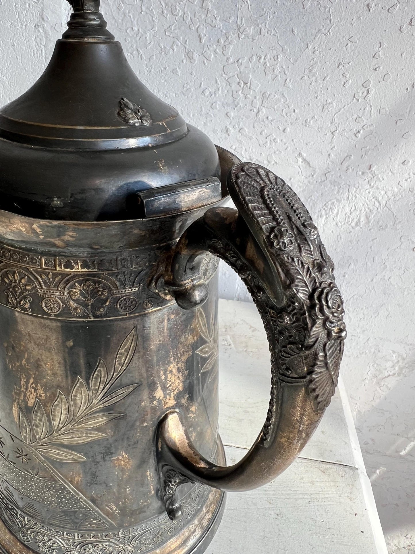 Antique Albany Quadruple Plate Silver Etched Water Pitcher