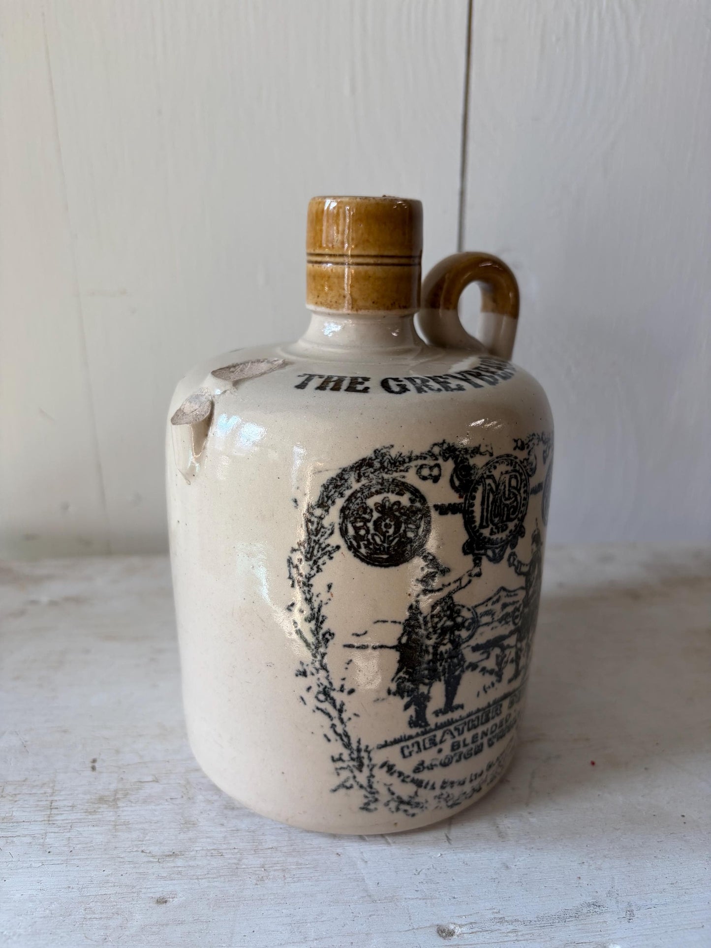 Vintage 7" Greybeard Stoneware Crock | Vintage Whiskey Jar, Glasgow, Scotland | Possil Pottery, One Handle