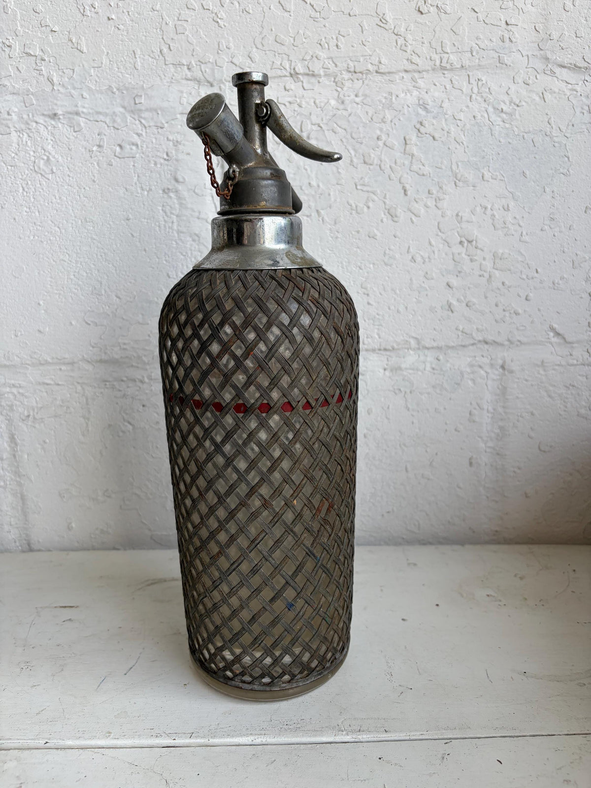 Antique Seltzer Bottle with Wire Mesh, Czech Sparklets Soda Siphon