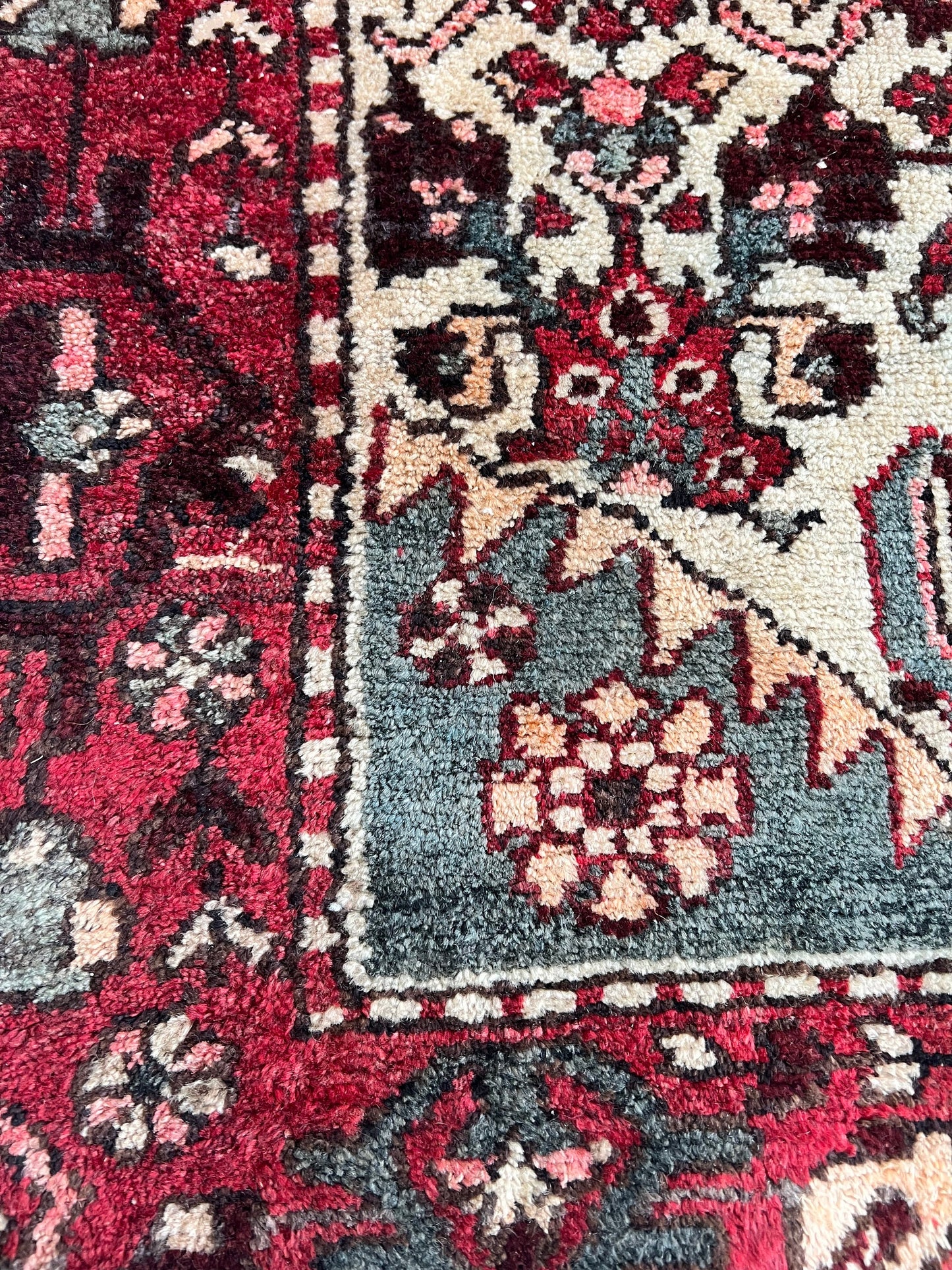 Vintage Oriental Rug 3.7'x9', Handmade, Burgundy, Blue Rug Pattern, Oriental rug Runner, Boho Runner, Hallway Rug, Kitchen Rug