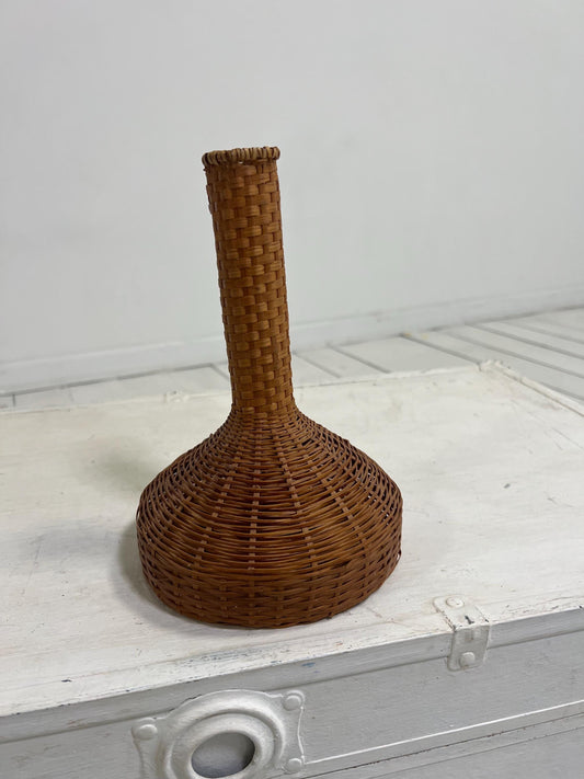Vintage Wicker Flower Vase, OR Wicker Bingo Buchaka Shaker, Wicker Home Decor, Woven Wicker Jug Interest Piece, Neutral Home Decor