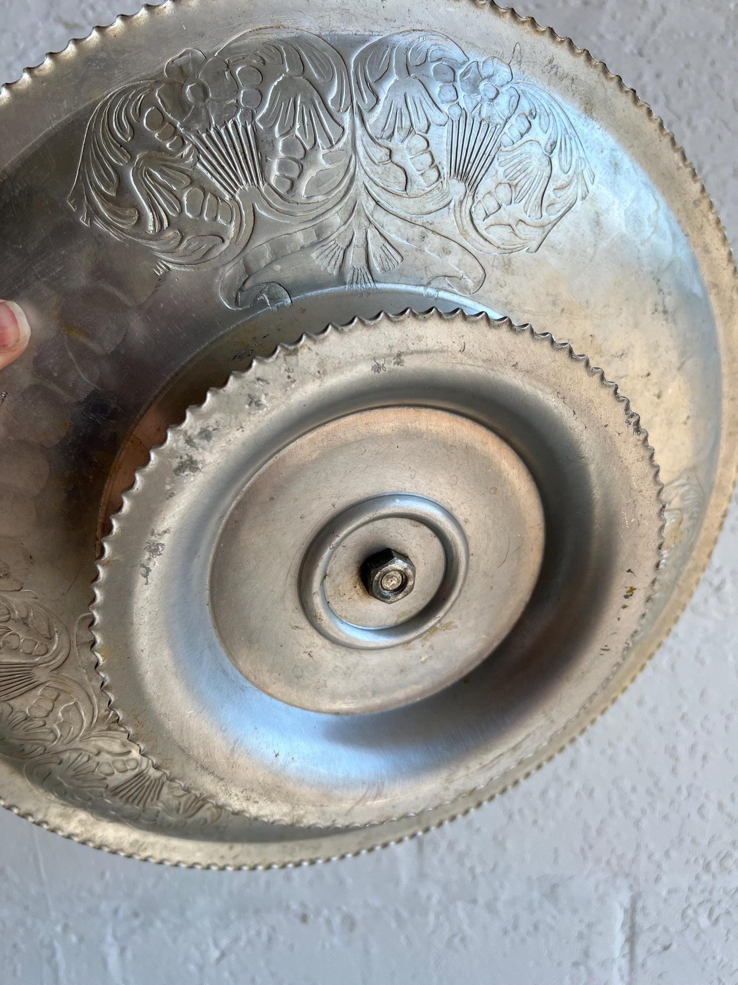 Vintage Aluminum Embossed Lazy Susan 14", LA Silver Co. | Vintage Platter, Vintage Cake Stand, Tray, Vintage Kitchenware, Aluminum
