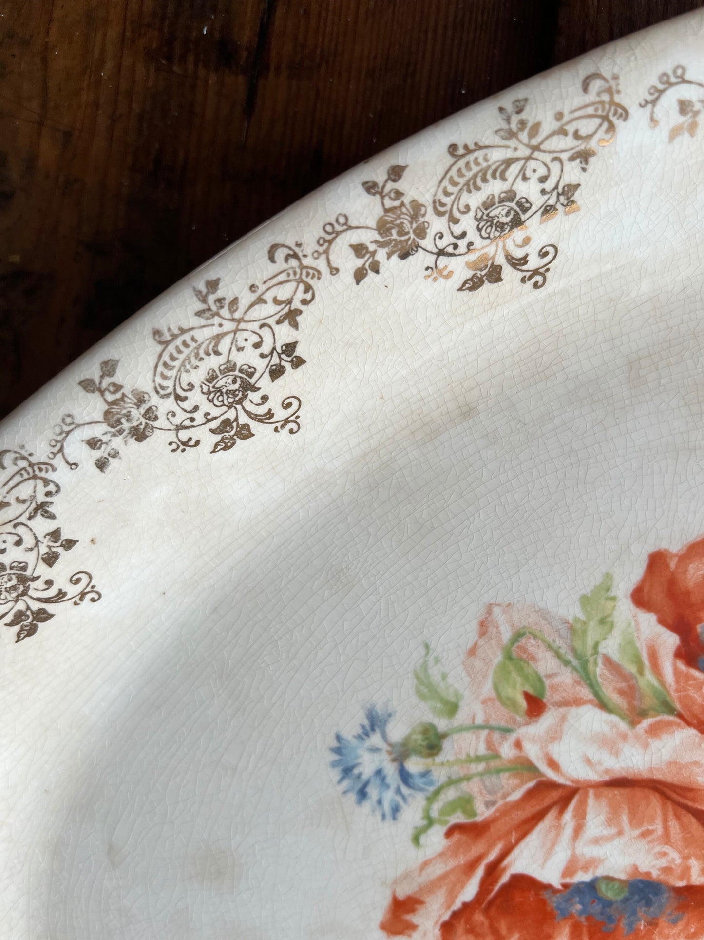 Vintage Homer Laughlin Floral & Gold Platter  | Large 15" Antique Platter