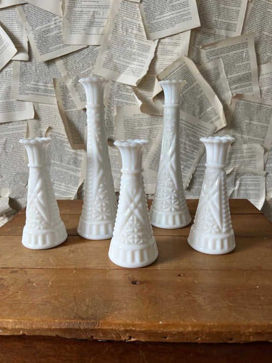 Vintage Milk Glass Vase {Two Sizes} | 9" & 6" Stars and Bars Milk Glass Vase | Milk Glass Decor | Vintage Wedding | Milk Glass Container