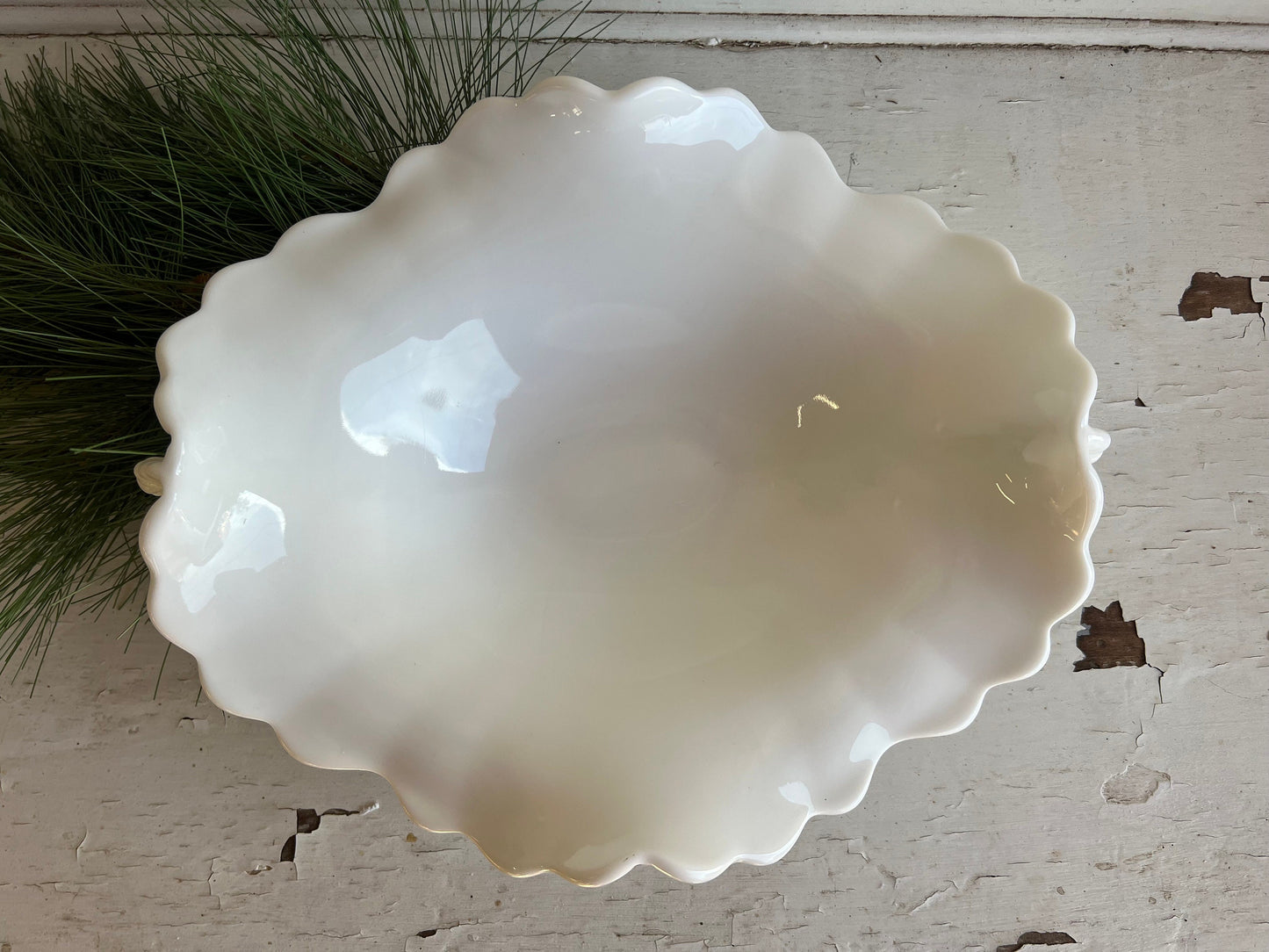 Vintage Fenton Milk Glass Serving Bowl | 12" Daisy Button Milk Glass Design | Vintage Serving Dish | Vintage Milk Glass