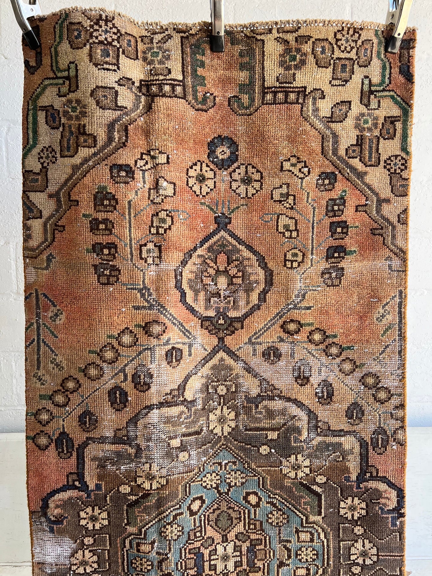 Vintage Oriental Rug 3.1’x8.3', Handmade, Muted pink & Cream Geometric Pattern, Oriental rug Runner, Boho Runner, Hallway Rug, Kitchen Rug