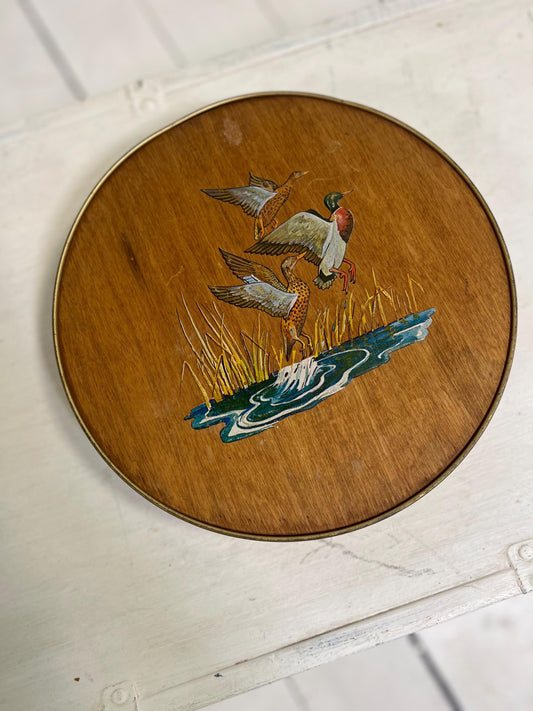Vintage Mallard Ducks Tin with Wood Deail | Vintage Tin with Duck Scene Coloring | by Smith Crafted Chicago, Embossed Duck Design