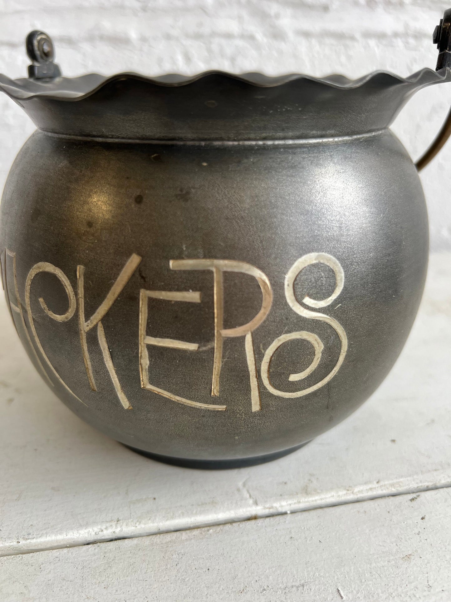 Antique Silverplate Cracker Bowl, Cracker Barrel with Etched Writing, Superior Silver Plate Co.