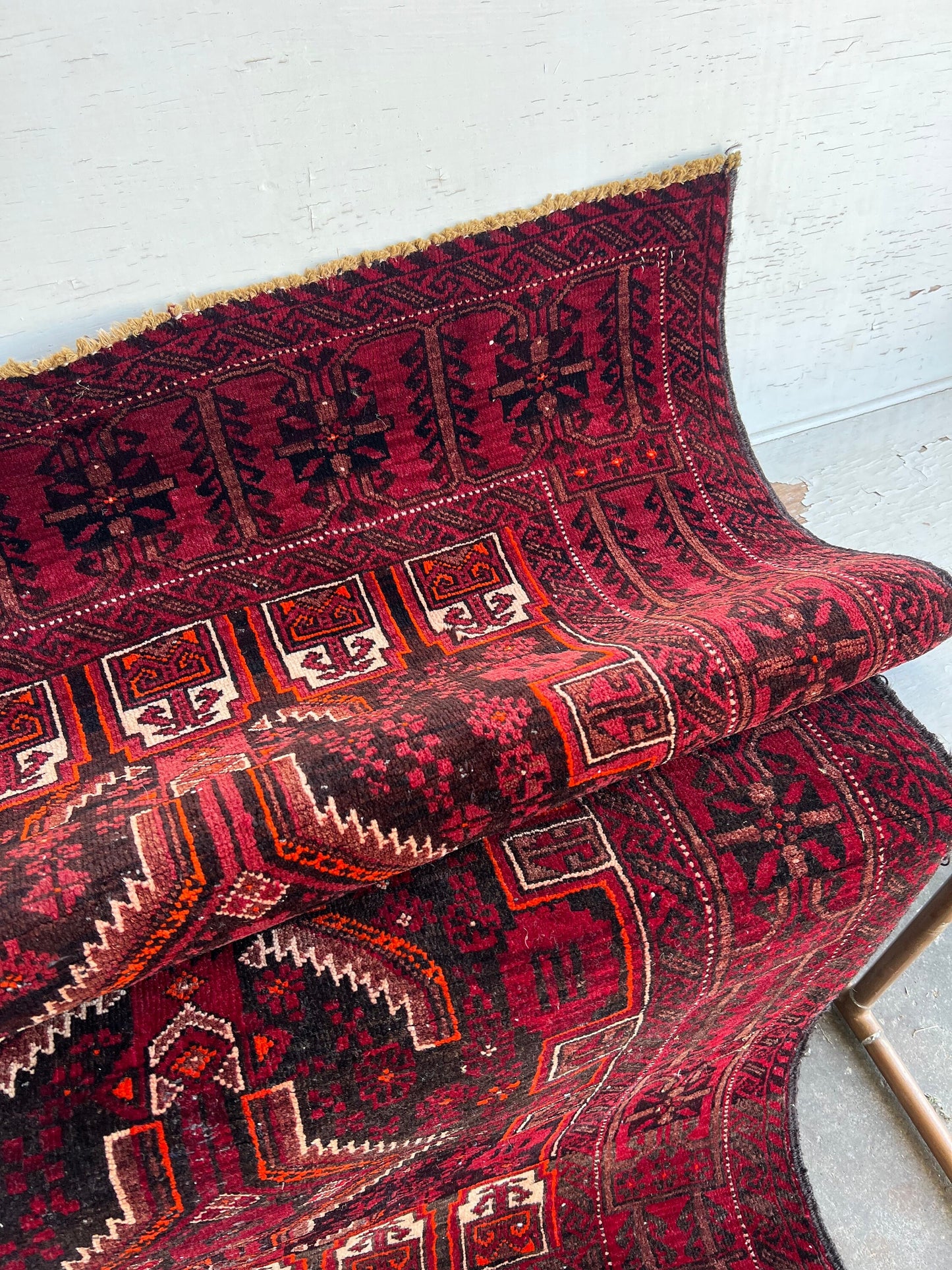 Vintage Oriental Rug 3.2’x6.2', Handmade, Deep Red & Black Geometric Pattern, Oriental rug Runner, Boho Runner, Hallway Rug, Kitchen Rug