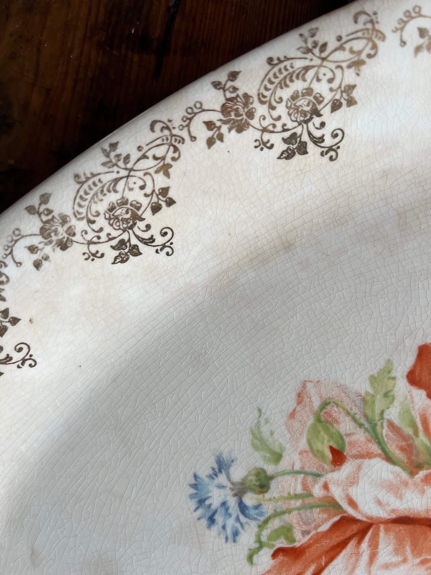 Vintage Homer Laughlin Floral & Gold Platter  | Large 15" Antique Platter