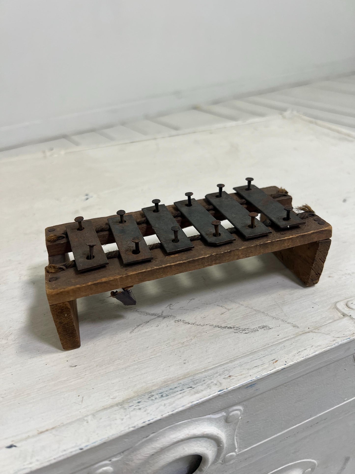 Antique Childs Xylophone, 6.5" Old Metal & Wood Kids Music Toy, Old Instrument, Childs