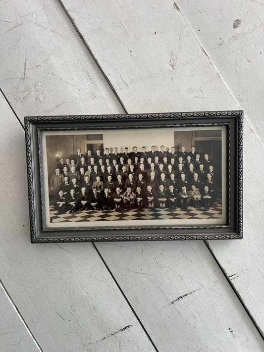 Vintage Framed Group Photo of Gentlemen, 11.5" | Unmarked, Wooden Frame, Vintage Man Cave, Vintage Picture Gallery Wall