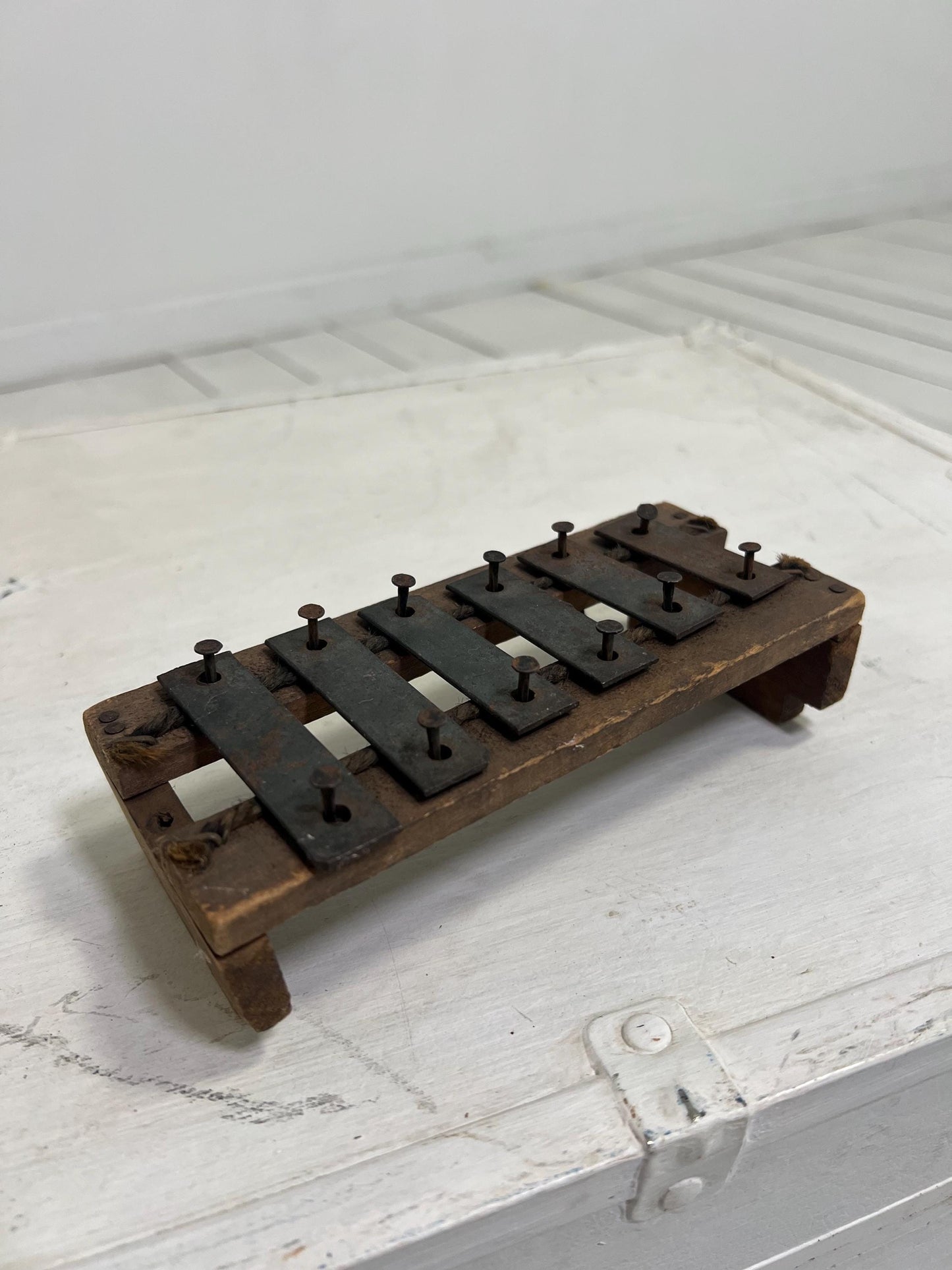 Antique Childs Xylophone, 6.5" Old Metal & Wood Kids Music Toy, Old Instrument, Childs