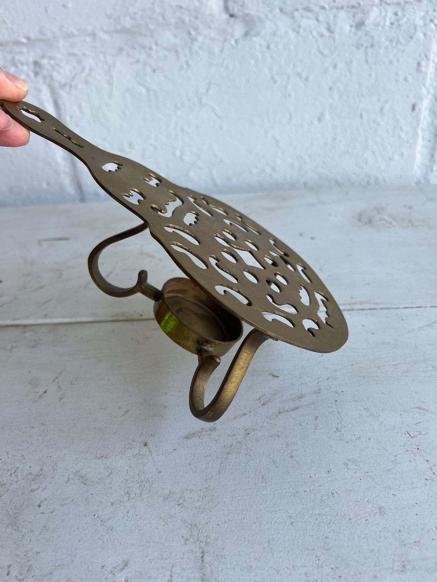 Vintage Brass Teapot Warming Trivet with Tea Light Holder