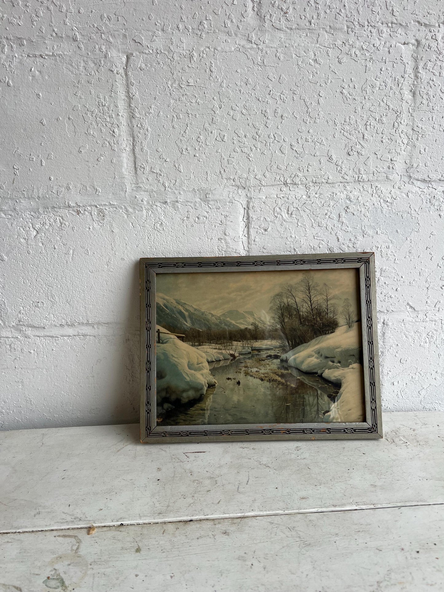 Vintage Winter Scene Wall Art Print, Framed | Vintage Antique Art Piece, "Winter Scene" by Peder Mork Monsted, Danish landscape painter,