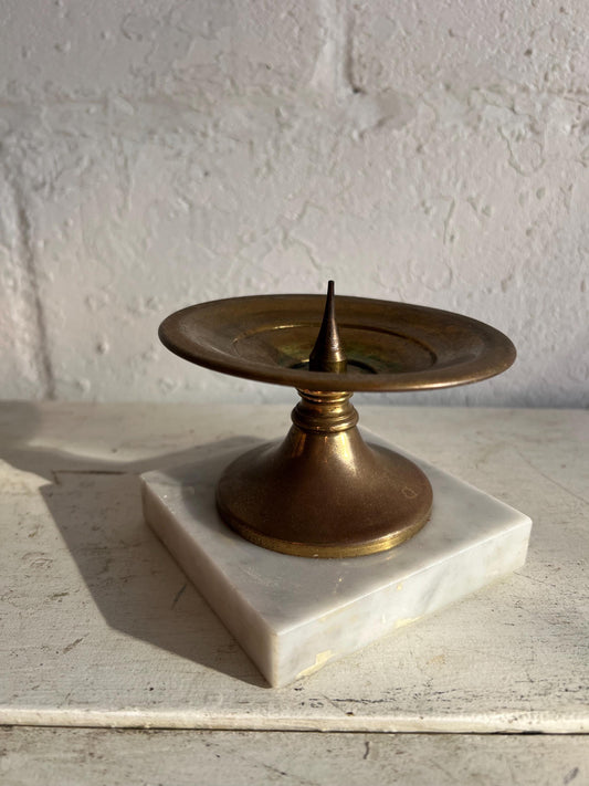 Vintage Brass Candle Pillar Holder with Marble Base, Vintage Brass Home Decor, Brass Candle Holder