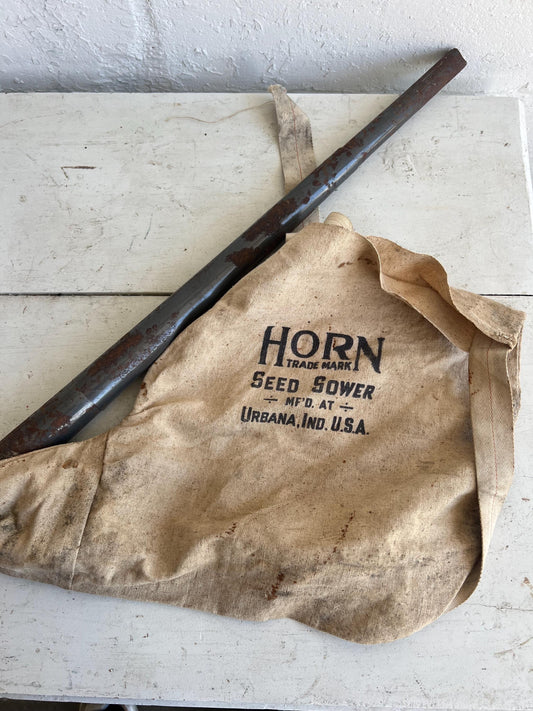 Vintage Horn Trade Mark Seed Sower, Bag & Spout, Vintage Farming, Farmhouse Decor
