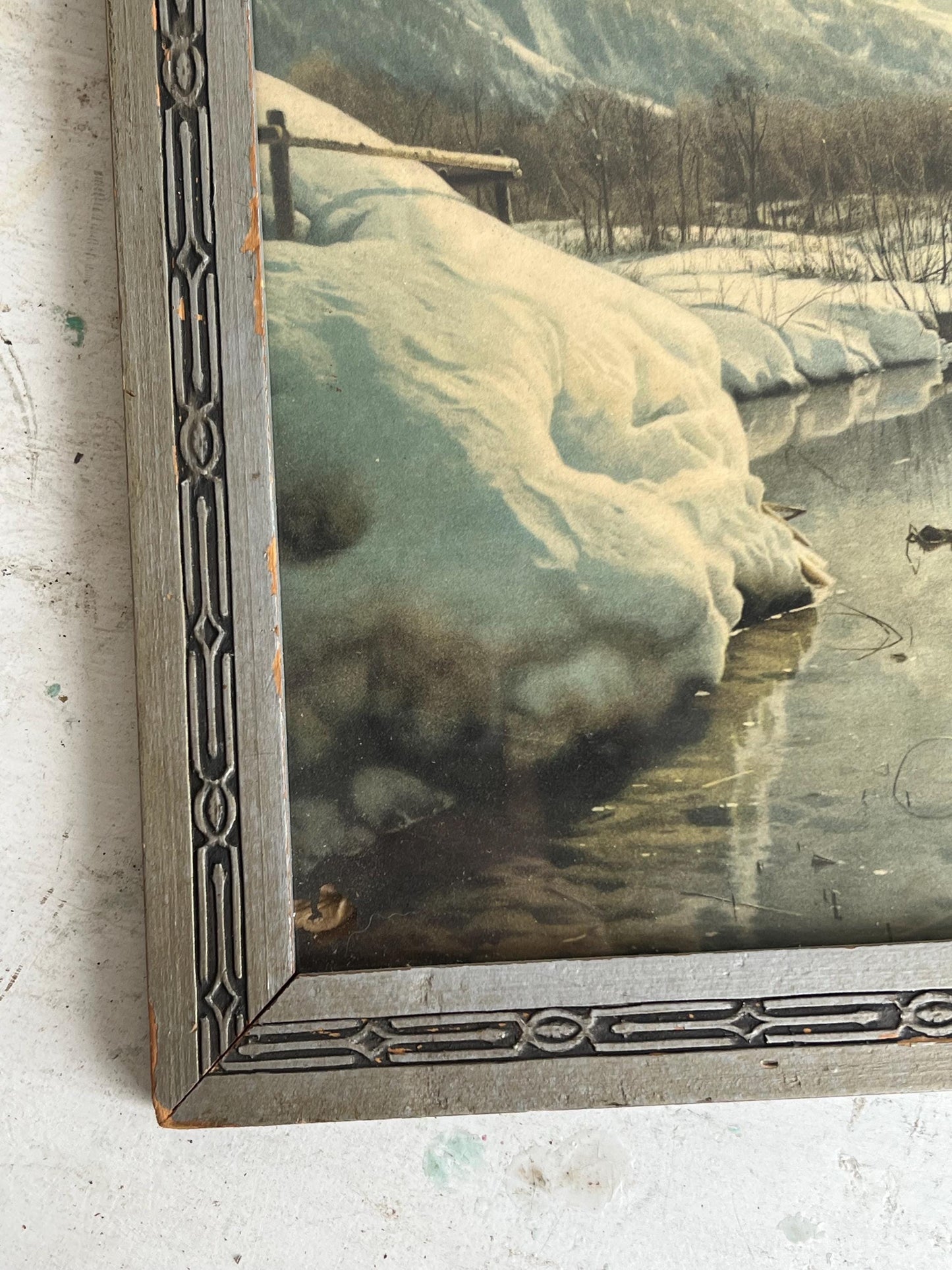 Vintage Winter Scene Wall Art Print, Framed | Vintage Antique Art Piece, "Winter Scene" by Peder Mork Monsted, Danish landscape painter,