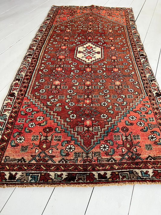 Vintage Oriental Rug 6'4" x 3', Handmade, Burgundy, Blue Rug Pattern, Oriental rug Runner, Boho Runner, Hallway Rug, Kitchen Rug
