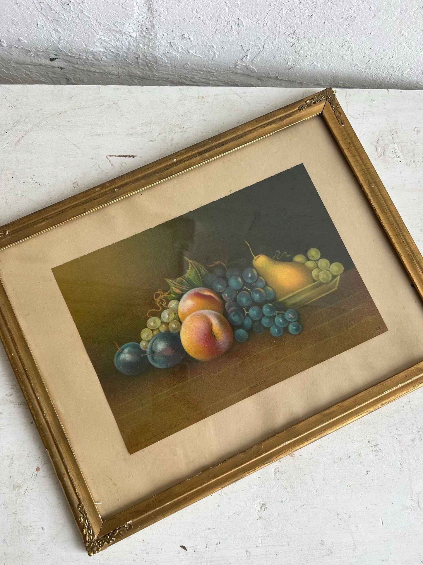 Antique Fruit Still Life Chromolithograph, by James Lee, Vintage Fruit Art, Antique Art, Framed 17.5" x 13.5"