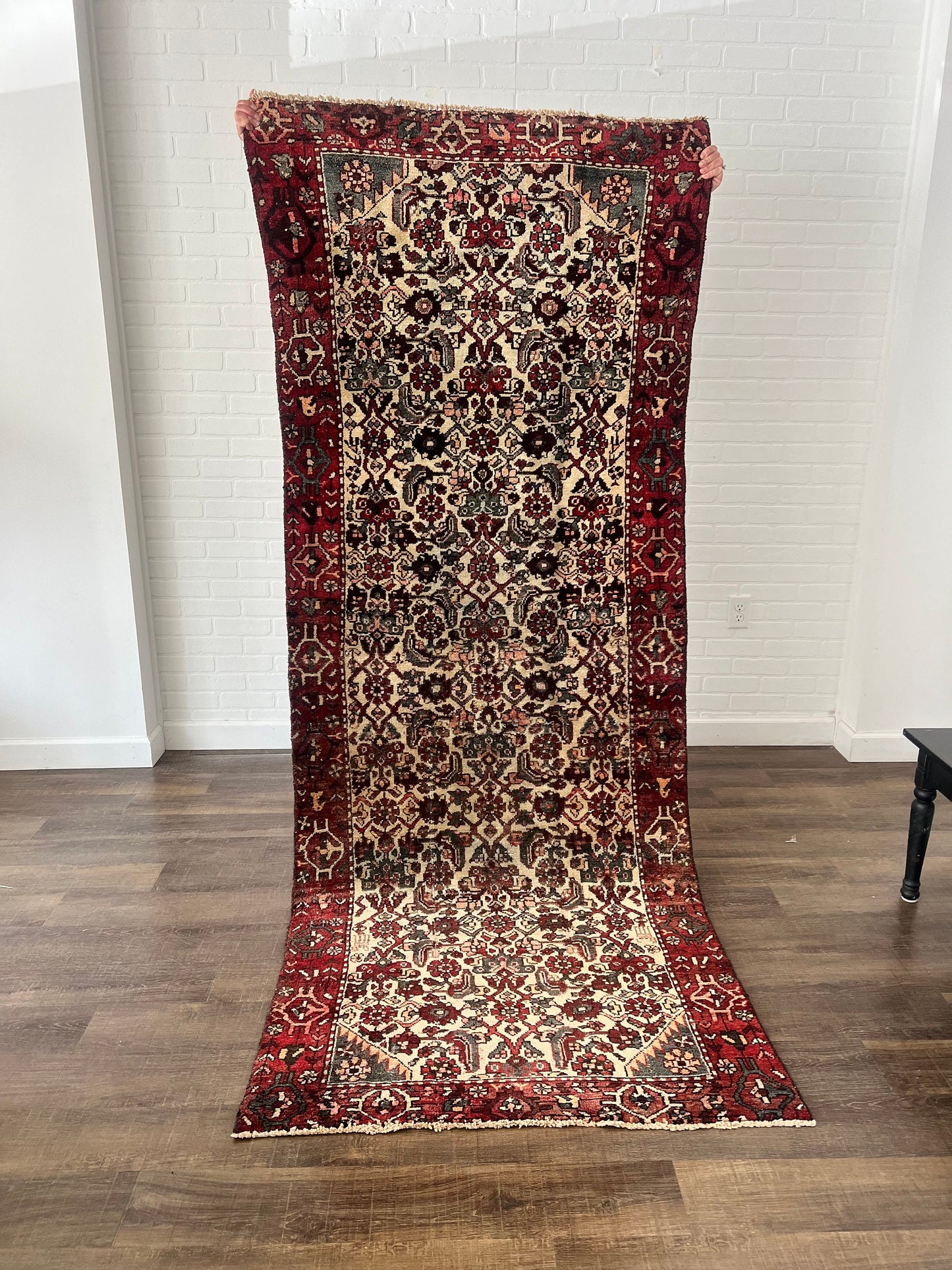 Vintage Oriental Rug 3.7'x9', Handmade, Burgundy, Blue Rug Pattern, Oriental rug Runner, Boho Runner, Hallway Rug, Kitchen Rug