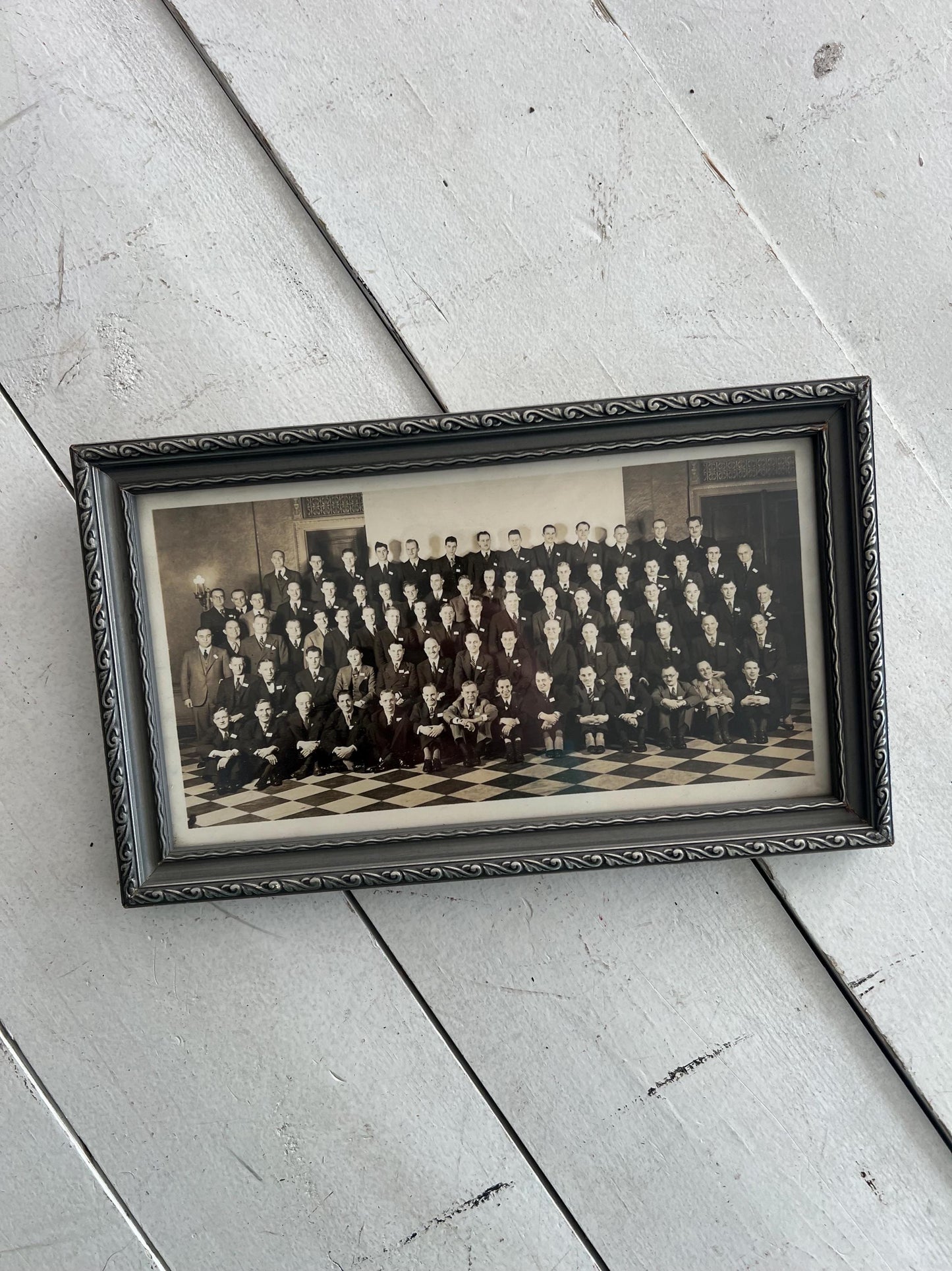 Vintage Framed Group Photo of Gentlemen, 11.5" | Unmarked, Wooden Frame, Vintage Man Cave, Vintage Picture Gallery Wall