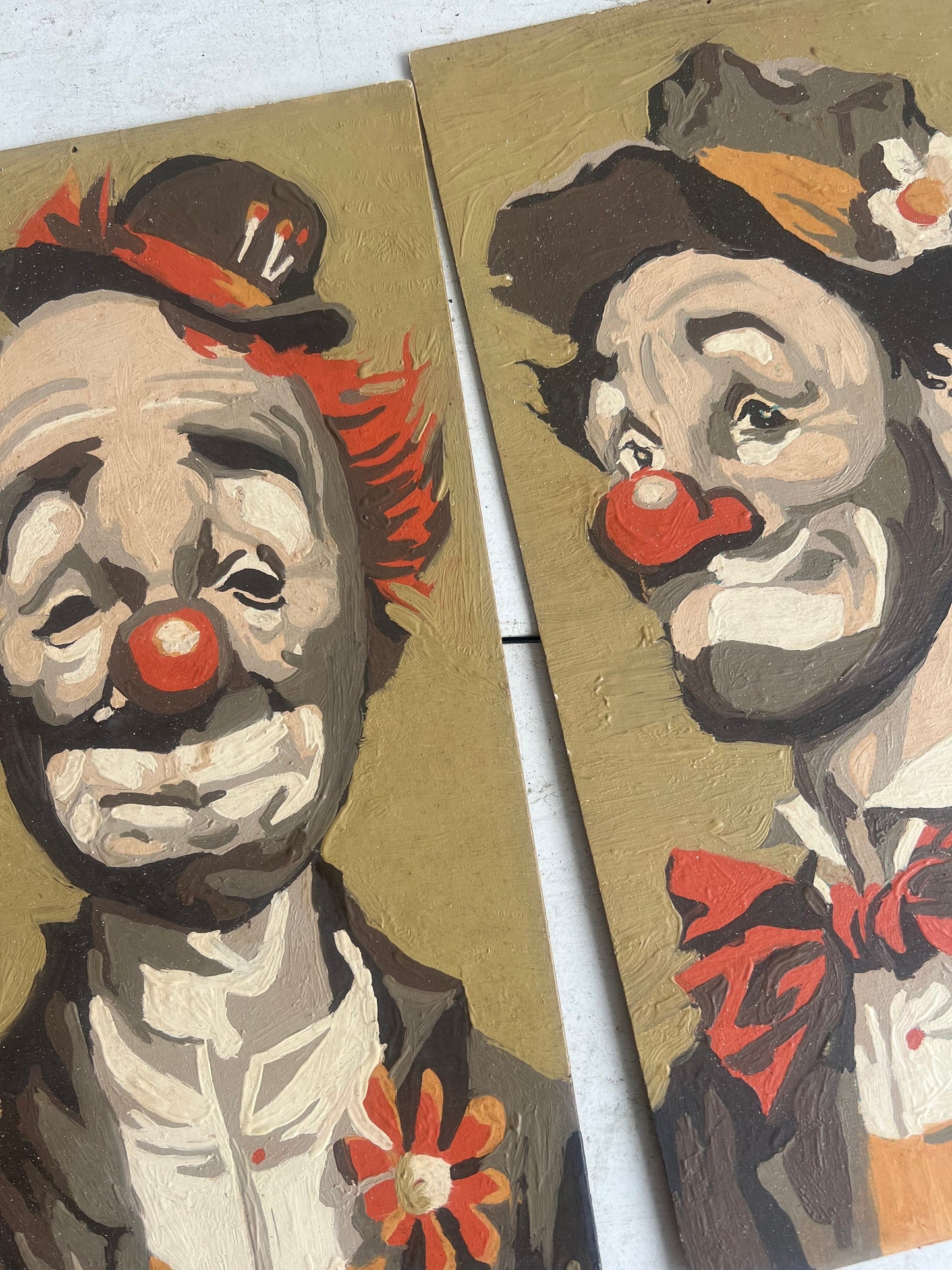 Vintage Paint-by-Number PAIR Clown Portraits, 12"x6" Unframed, Clown Paint-by-Number, Vintage Painting
