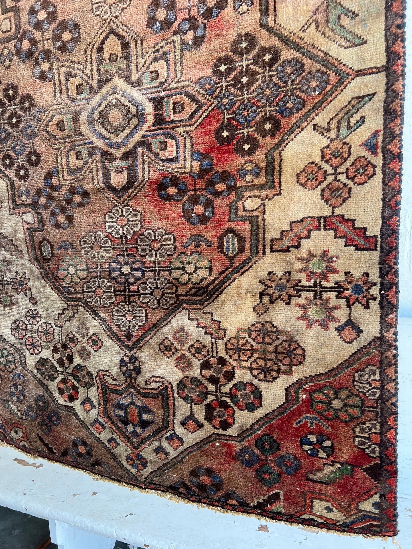 Vintage Oriental Rug 2.9’x4.7', Handmade, Muted Brown & Cream Geometric Pattern, Oriental rug Runner, Boho Runner, Hallway Rug, Kitchen Rug