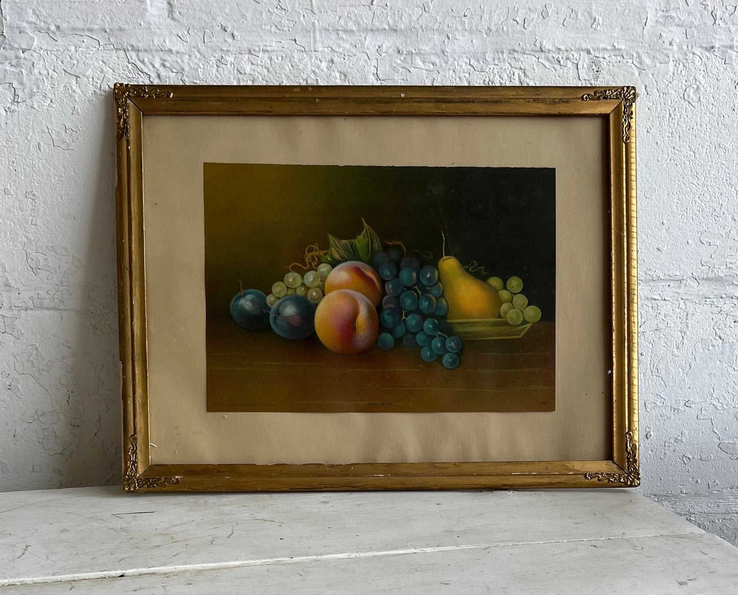 Antique Fruit Still Life Chromolithograph, by James Lee, Vintage Fruit Art, Antique Art, Framed 17.5" x 13.5"