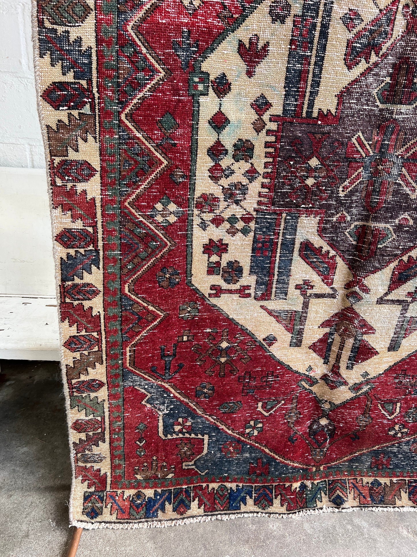 Vintage Oriental Rug 4.10x6.9', Handmade Burgundy, Cream & Blue  Pattern, Oriental rug Runner, Boho Runner, Hallway Rug, Kitchen Rug