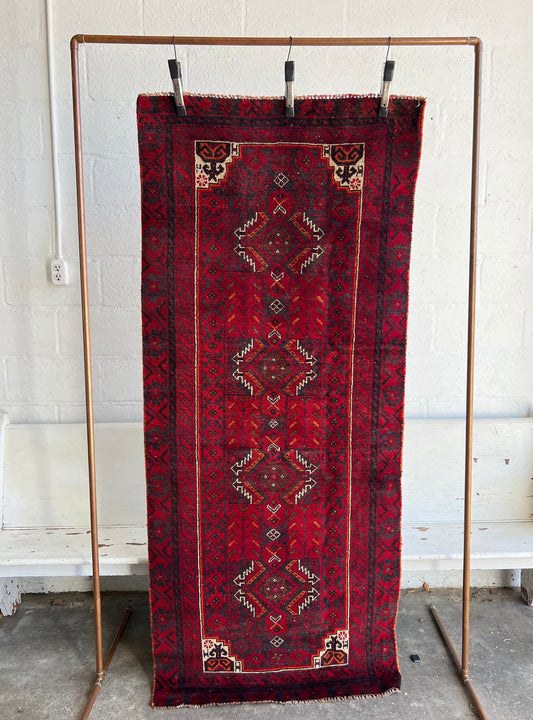 Vintage Oriental Rug 3x6.1’, Handmade Red, Black & Orange, Oriental rug Runner, Boho Runner, Hallway Rug, Kitchen Rug