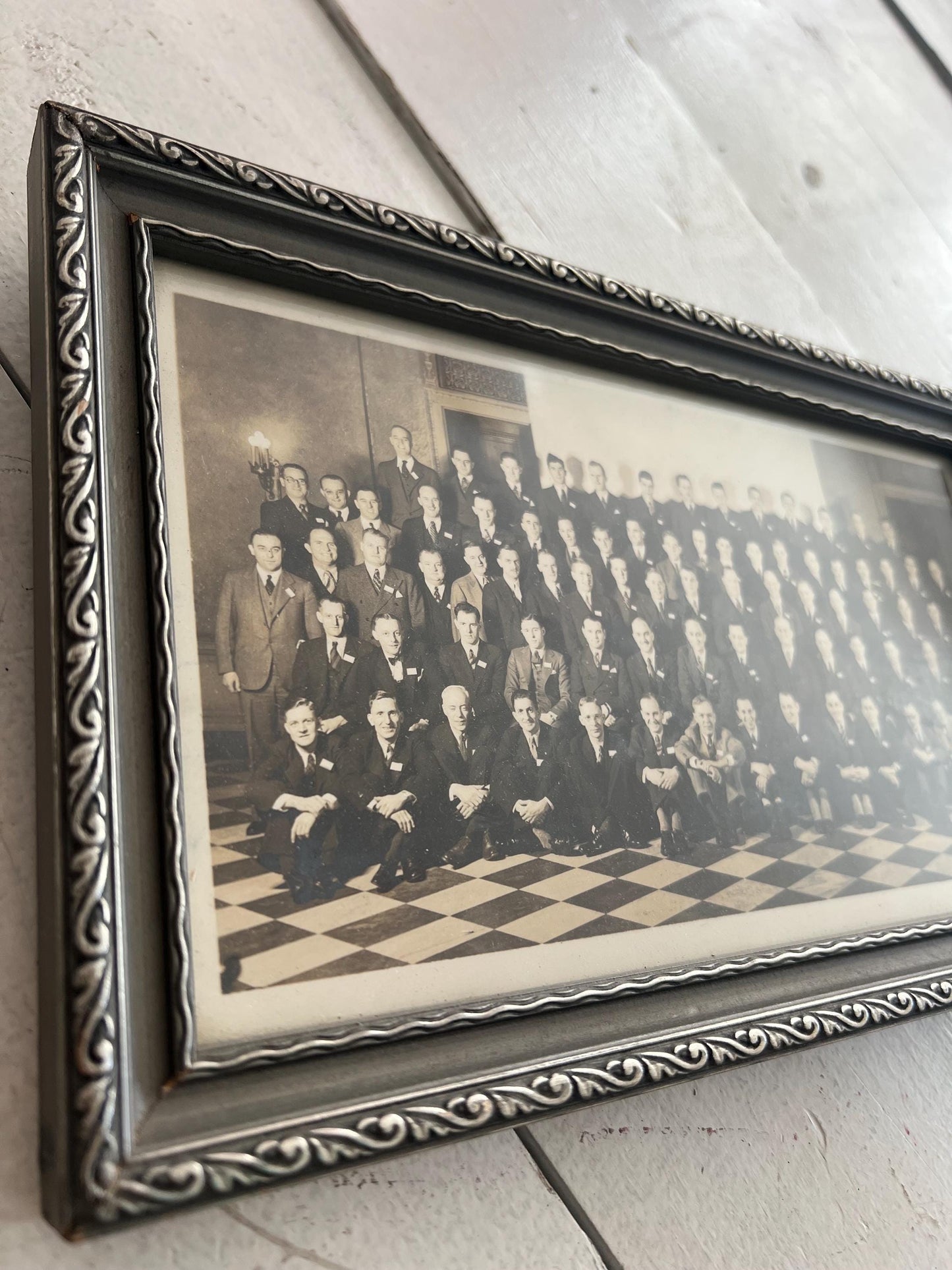 Vintage Framed Group Photo of Gentlemen, 11.5" | Unmarked, Wooden Frame, Vintage Man Cave, Vintage Picture Gallery Wall