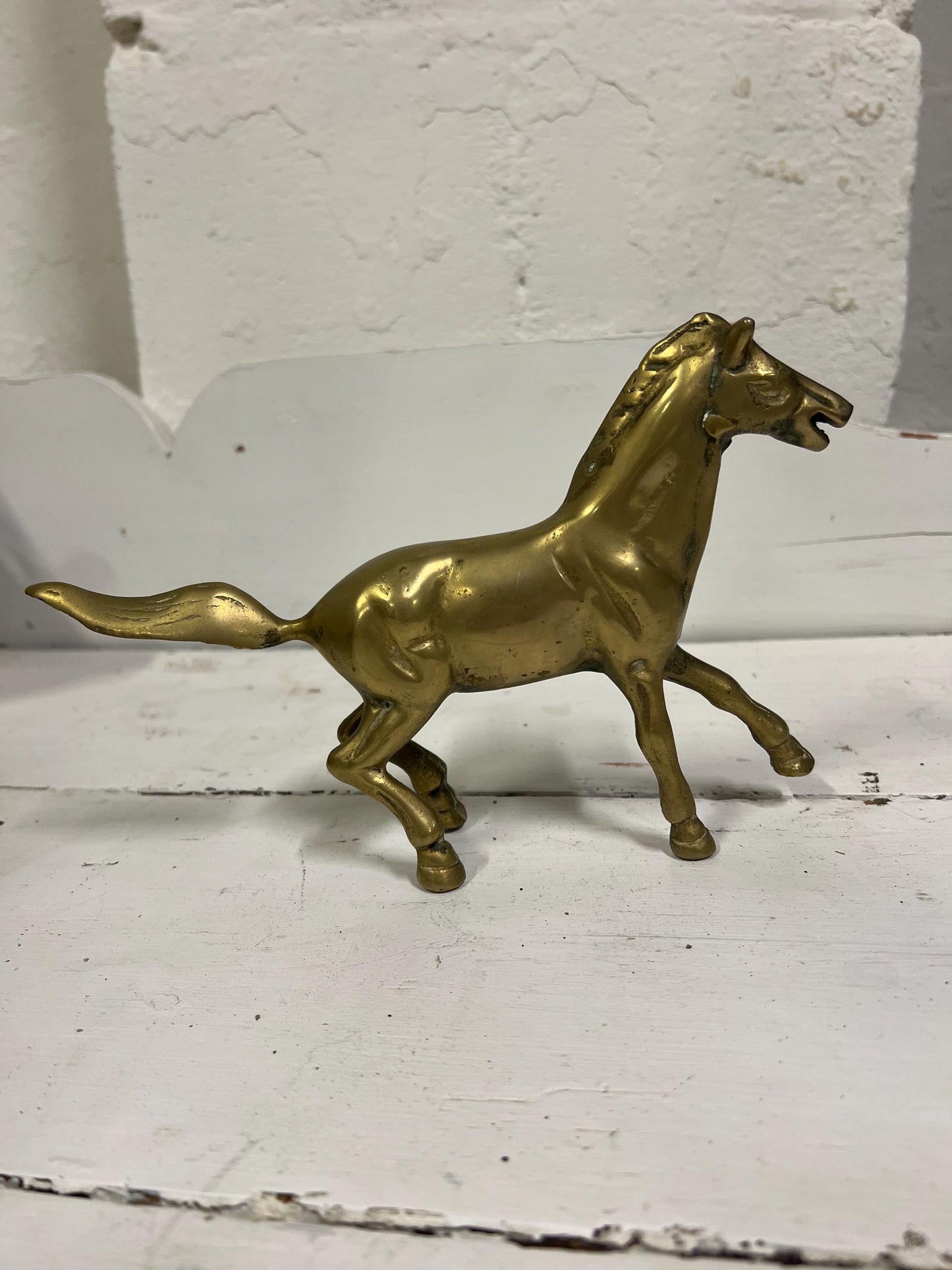 Vintage Brass Horse, 6" Tall, Vintage Brass Animal, Vintage Horse Figurine, Brass, Patina