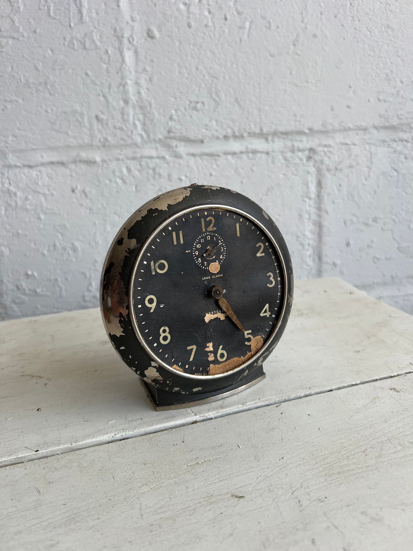 Vintage Big Ben Alarm Clock, 5.5" Black Old Clock, No Glass 1940s