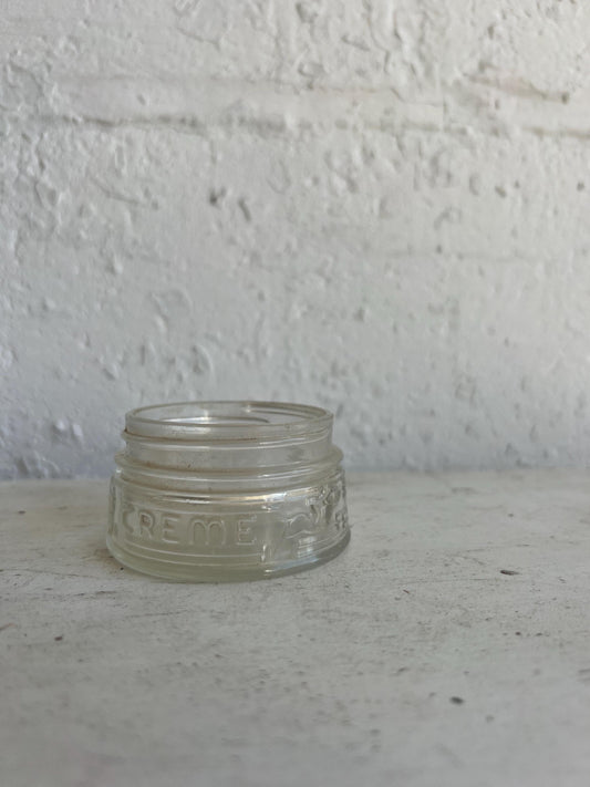Vintage Cavalier Boot Creme Glass Jar, Old Baltimore Jar, Vintage Merchandise, Mini Glass Jar, Vintage Decor, 2" Old Glass Jar with Branding