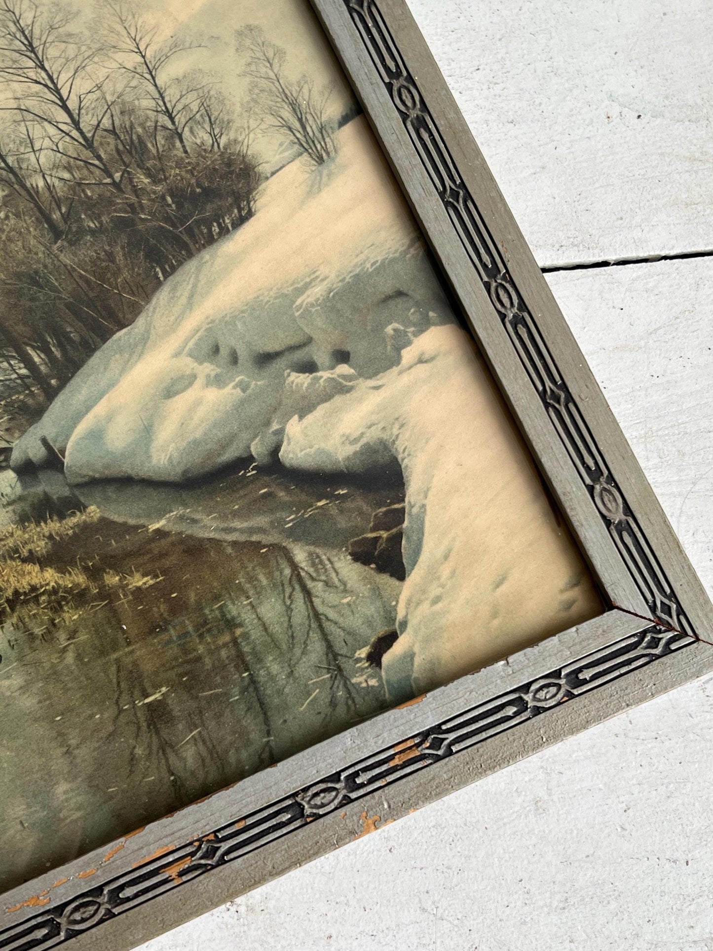 Vintage Winter Scene Wall Art Print, Framed | Vintage Antique Art Piece, "Winter Scene" by Peder Mork Monsted, Danish landscape painter,